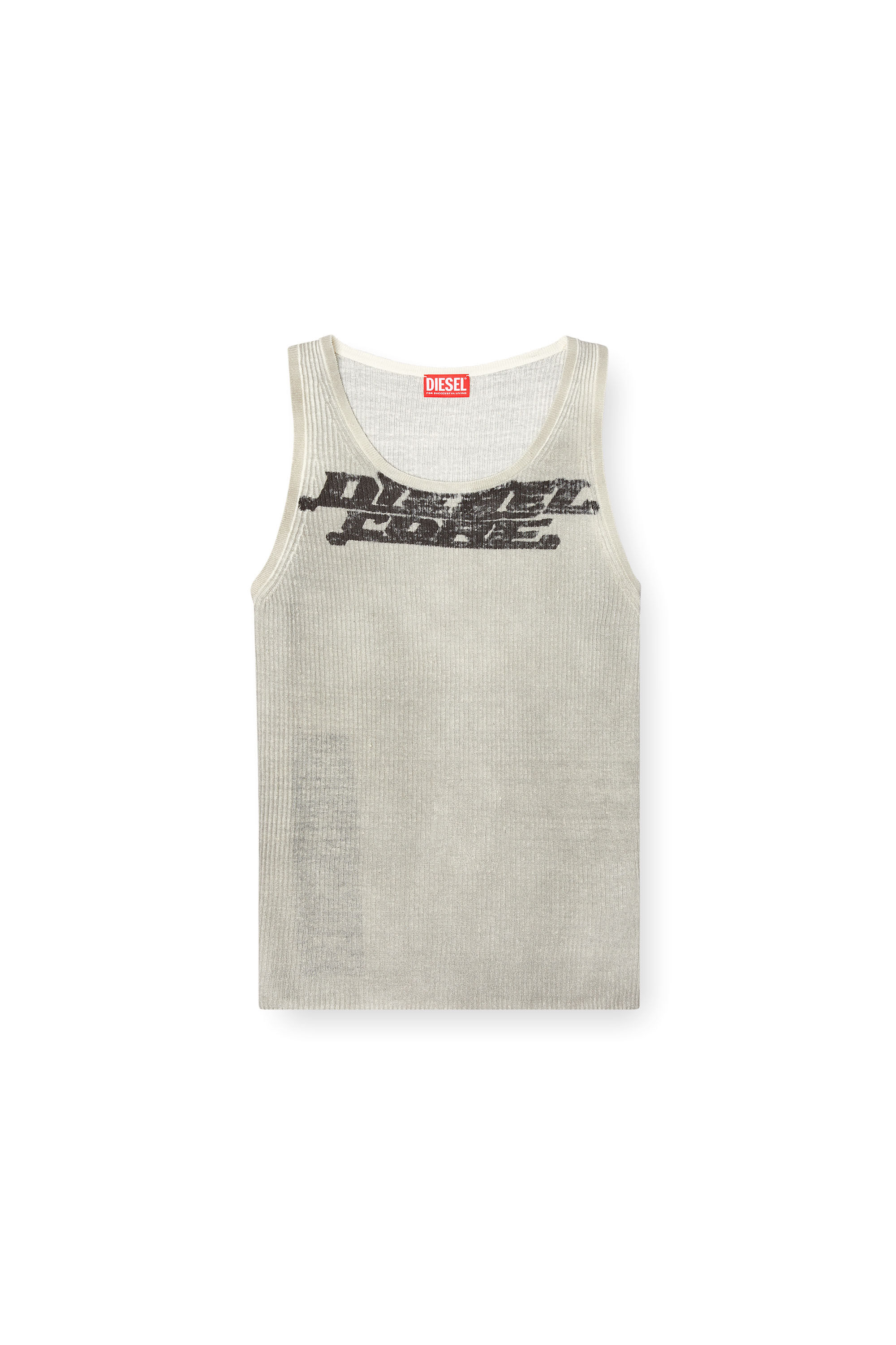 Diesel - K-RICK, Unisex's Rib-knit linen tank top with dirty effect in Beige - 2