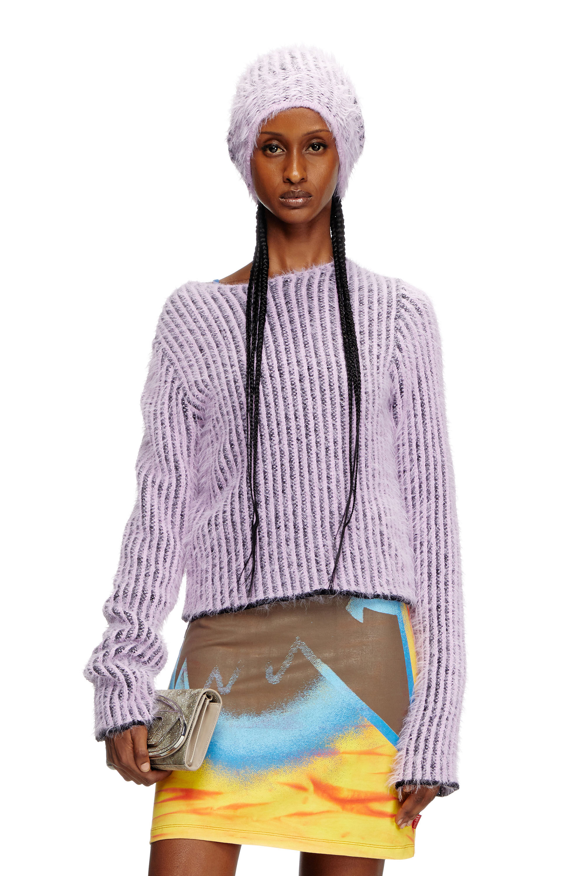 Diesel - M-TIGRE, Jersey de mezcla de lana vellosa a rayas Mujer in Morado - 3