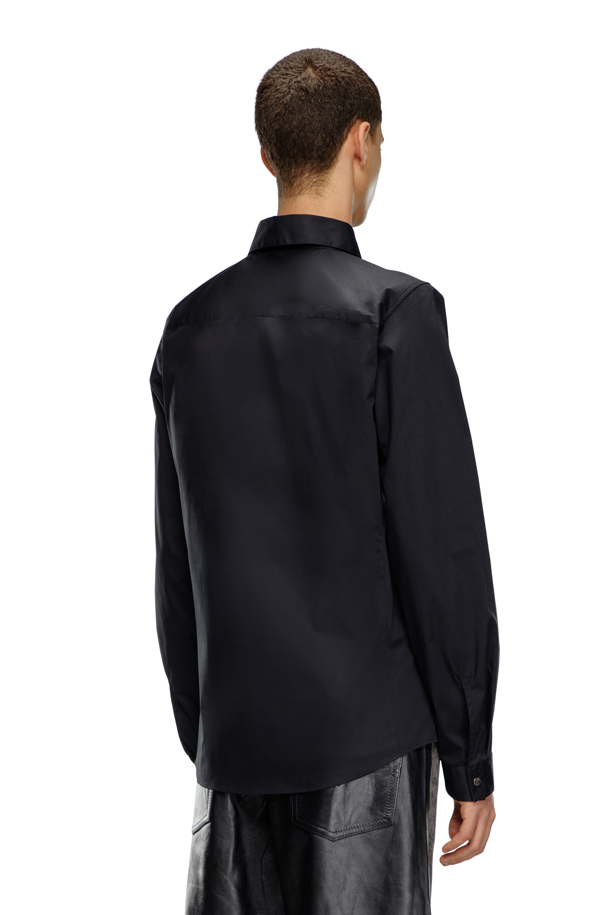 Diesel - S-FITTY-A, Man's Formal shirt with logo-embroidered collar in Black - 5