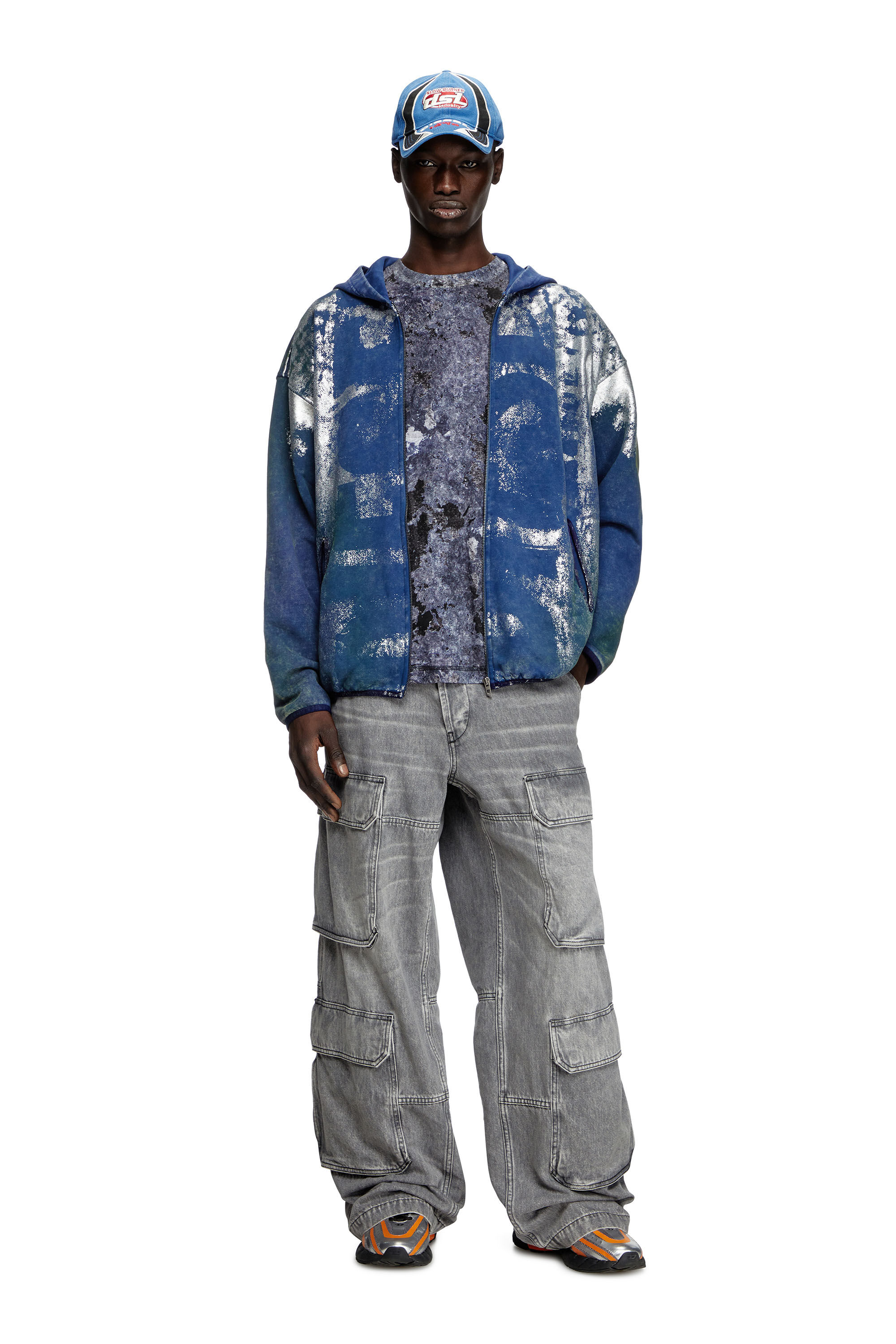 Diesel - S-LOXTY-ZIP, Sudadera con capucha, cremallera y efectos desgastados Hombre in Azul marino - 1