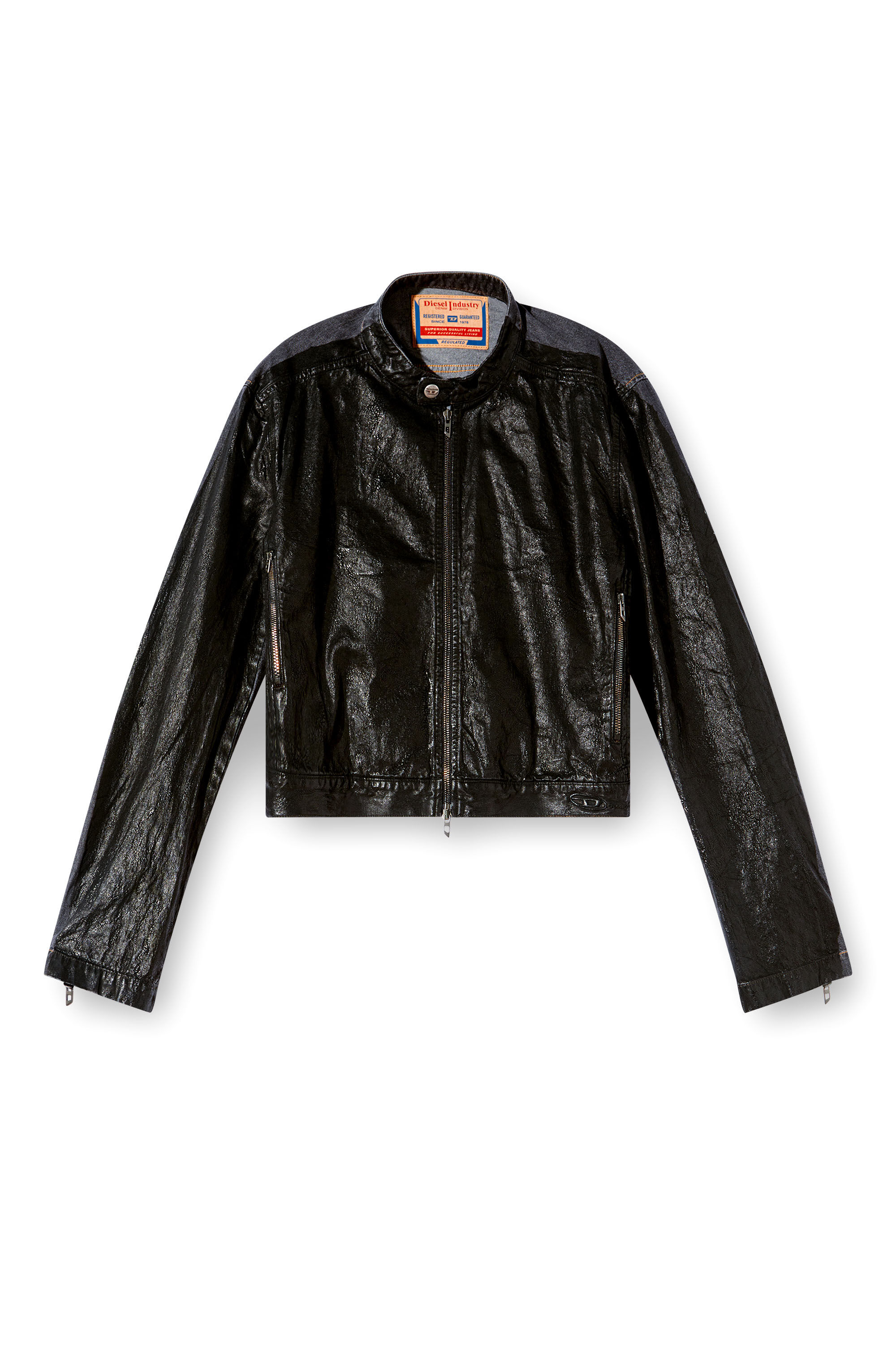 Diesel - D-GLORY-DD, Chaqueta motera de denim con parte delantera recubierta Unisex in Negro - 2