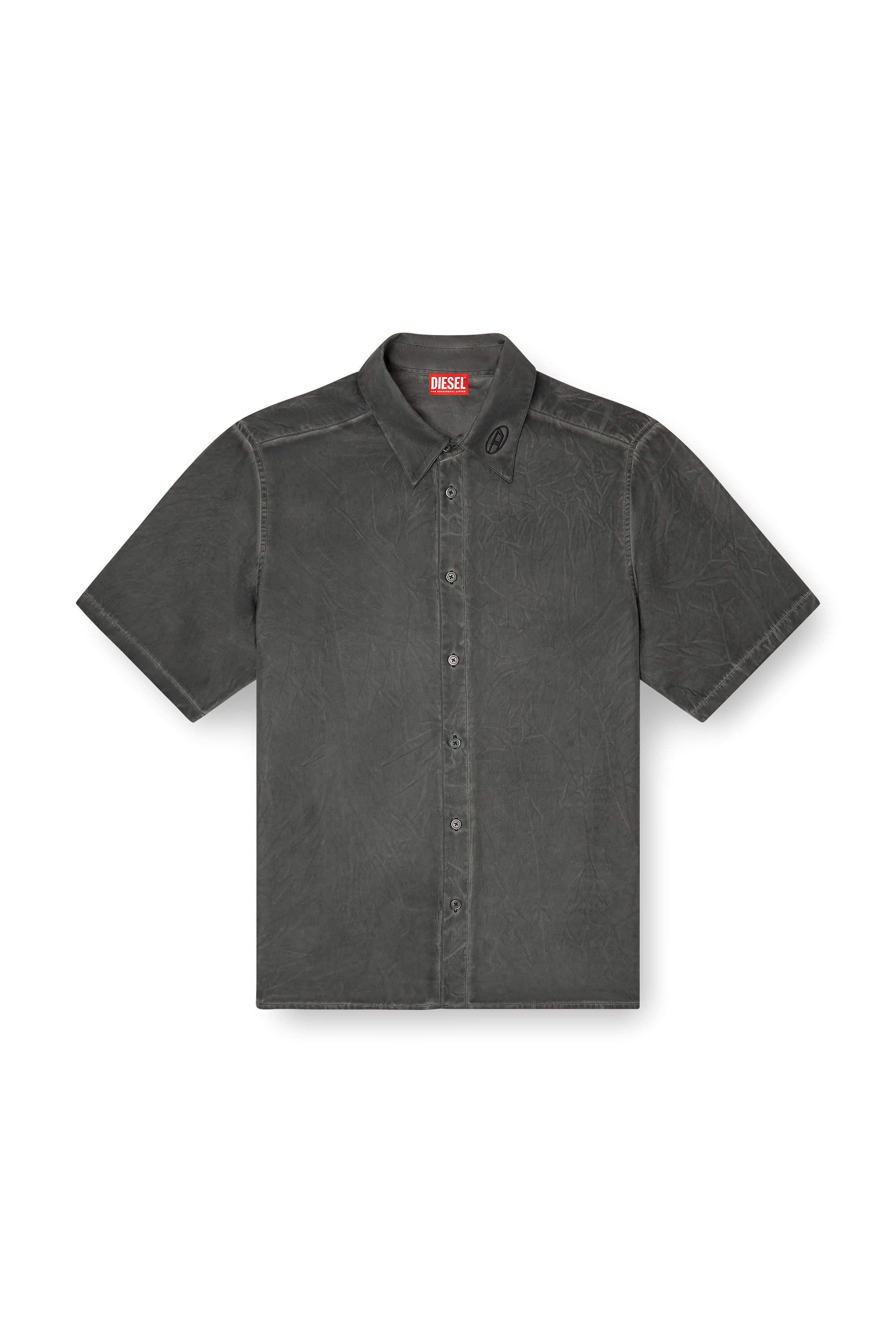 Diesel - S-LEON-SHORT, Camisa arrugada de manga corta con cuello con logotipo Unisex in Negro - 2