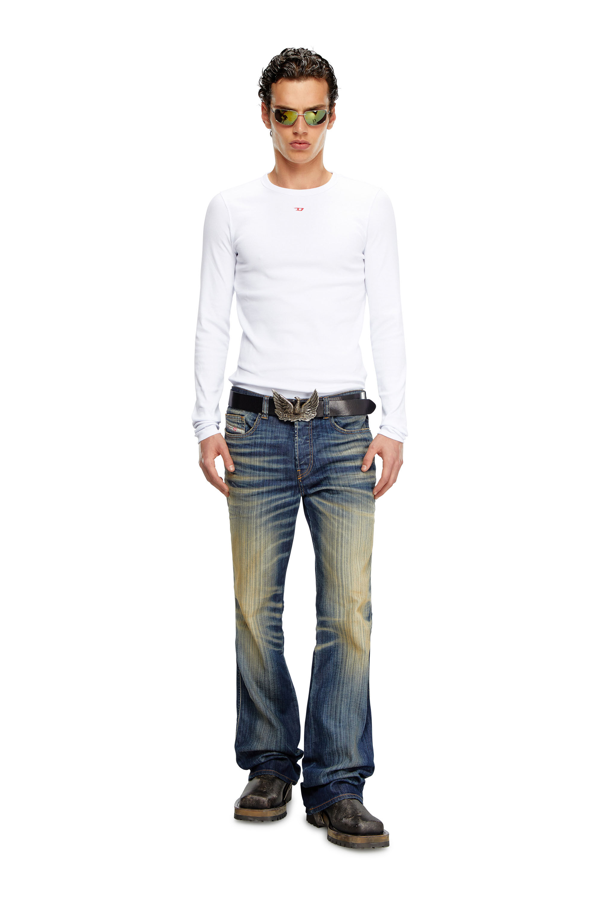 Diesel - D-RIBBER-LS-N, Camiseta de manga larga con parche D Hombre in Blanco - 1