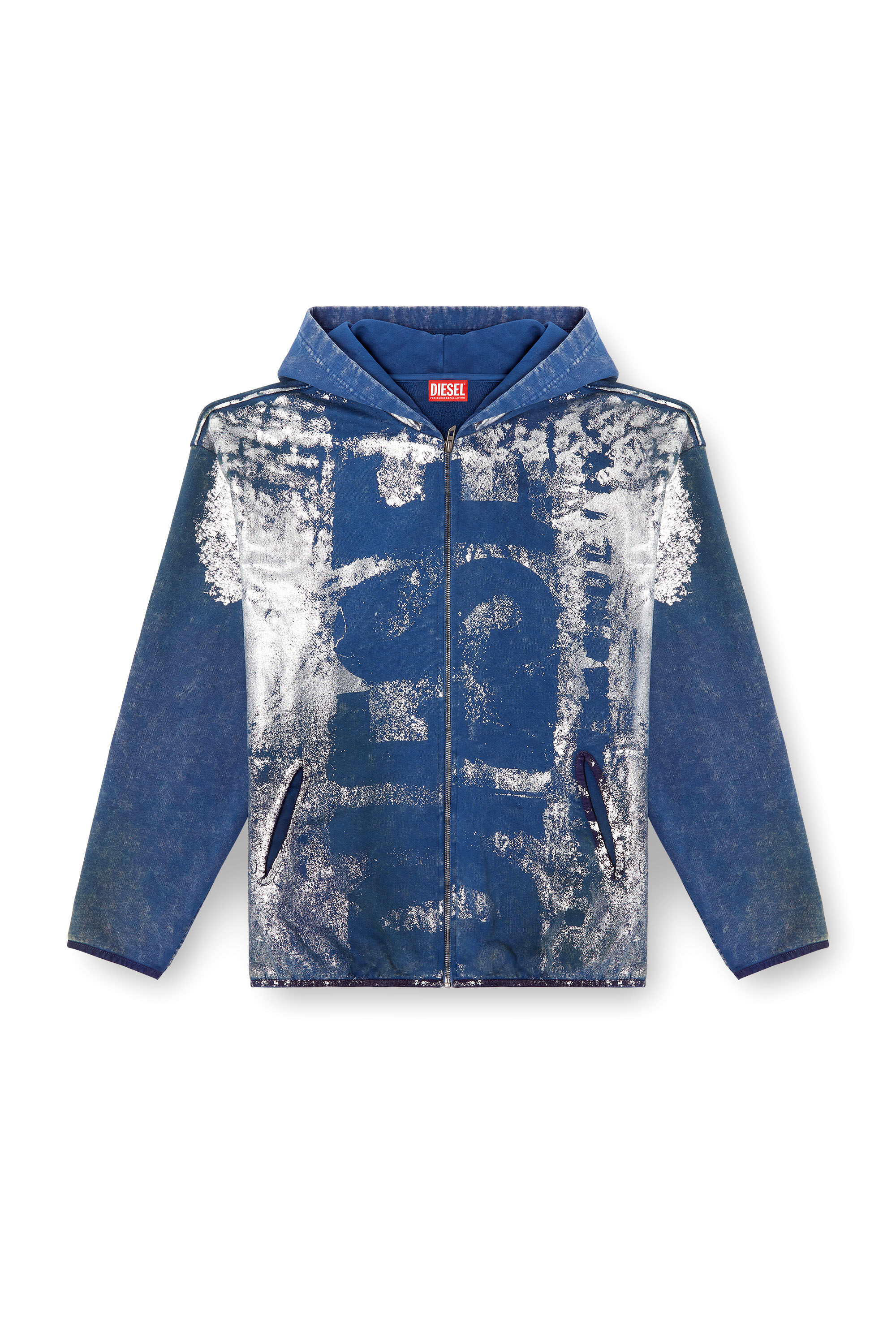 Diesel - S-LOXTY-ZIP, Sudadera con capucha, cremallera y efectos desgastados Hombre in Azul marino - 2