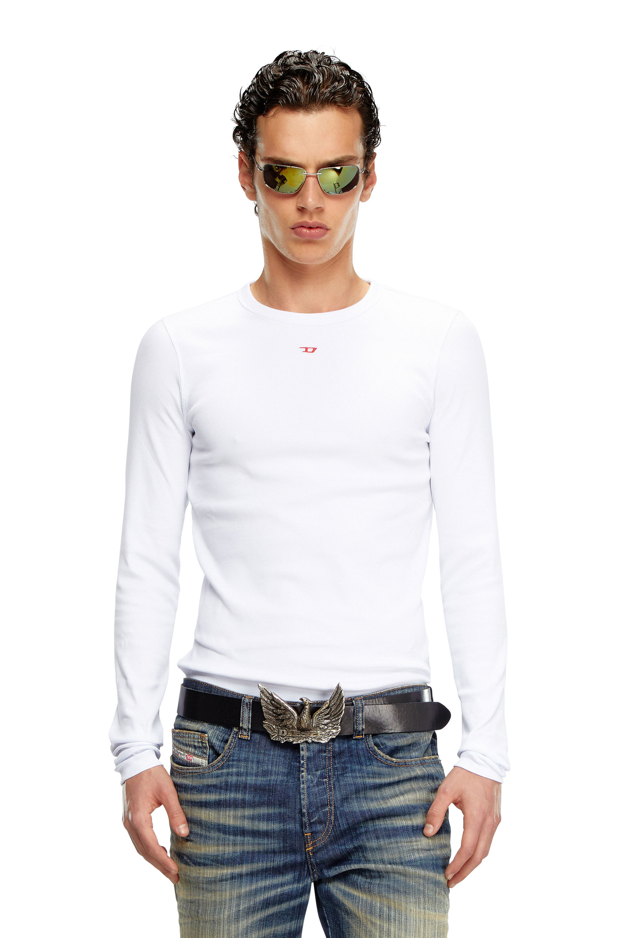Diesel - D-RIBBER-LS-N, Camiseta de manga larga con parche D Hombre in Blanco - 3