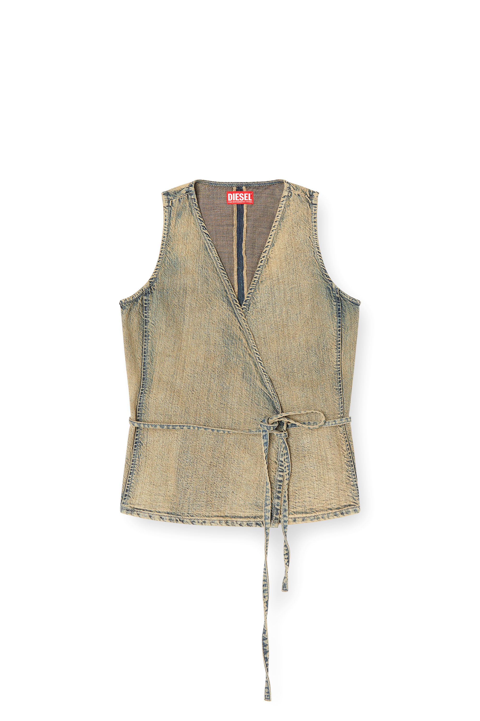 Diesel - DE-VERN, Top envolvente en denim cepillado dorado Mujer in Azul marino - 2