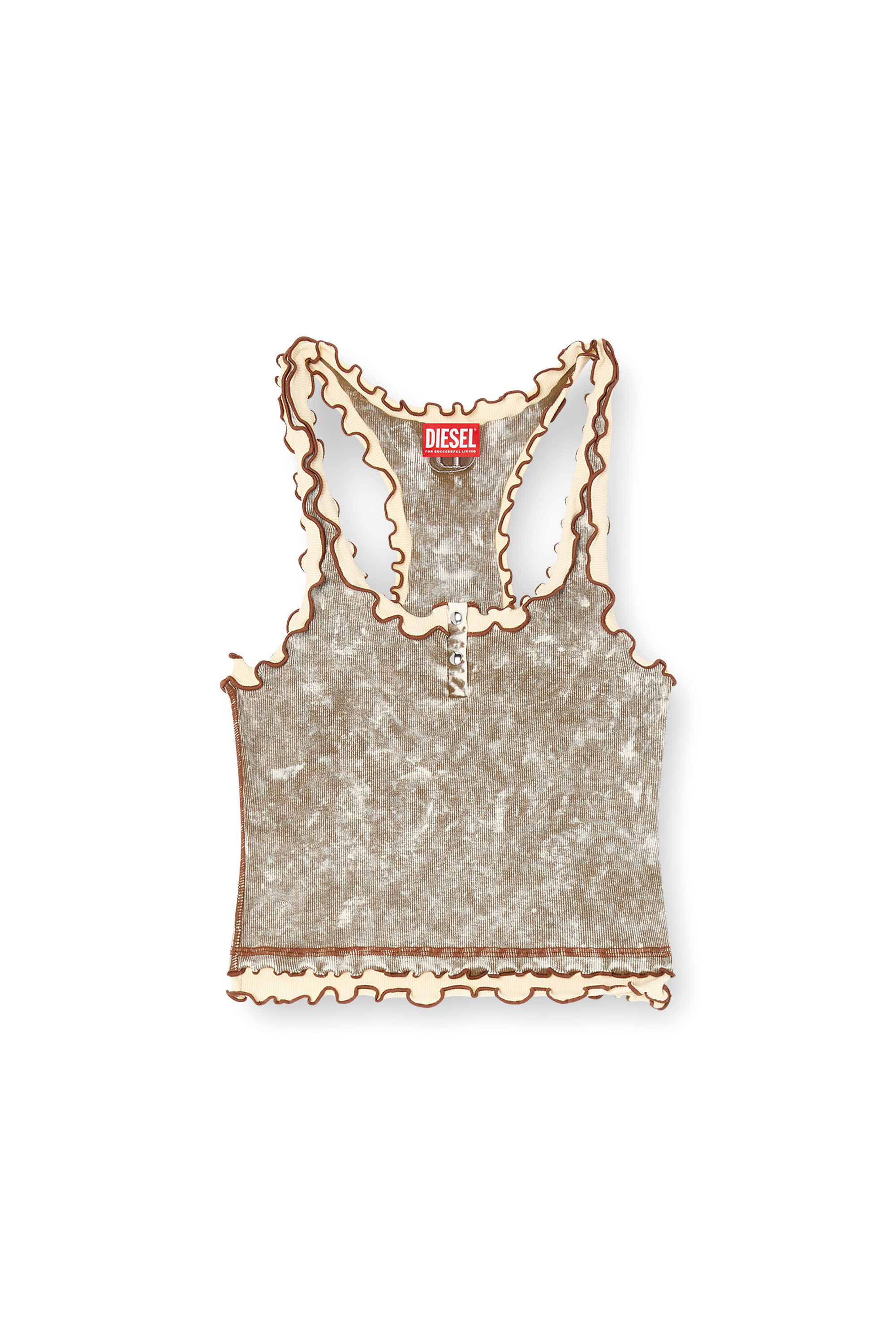 Diesel - T-ILIA-Q1, Camiseta de tirantes efecto mármol con volantes Mujer in Verde - 2