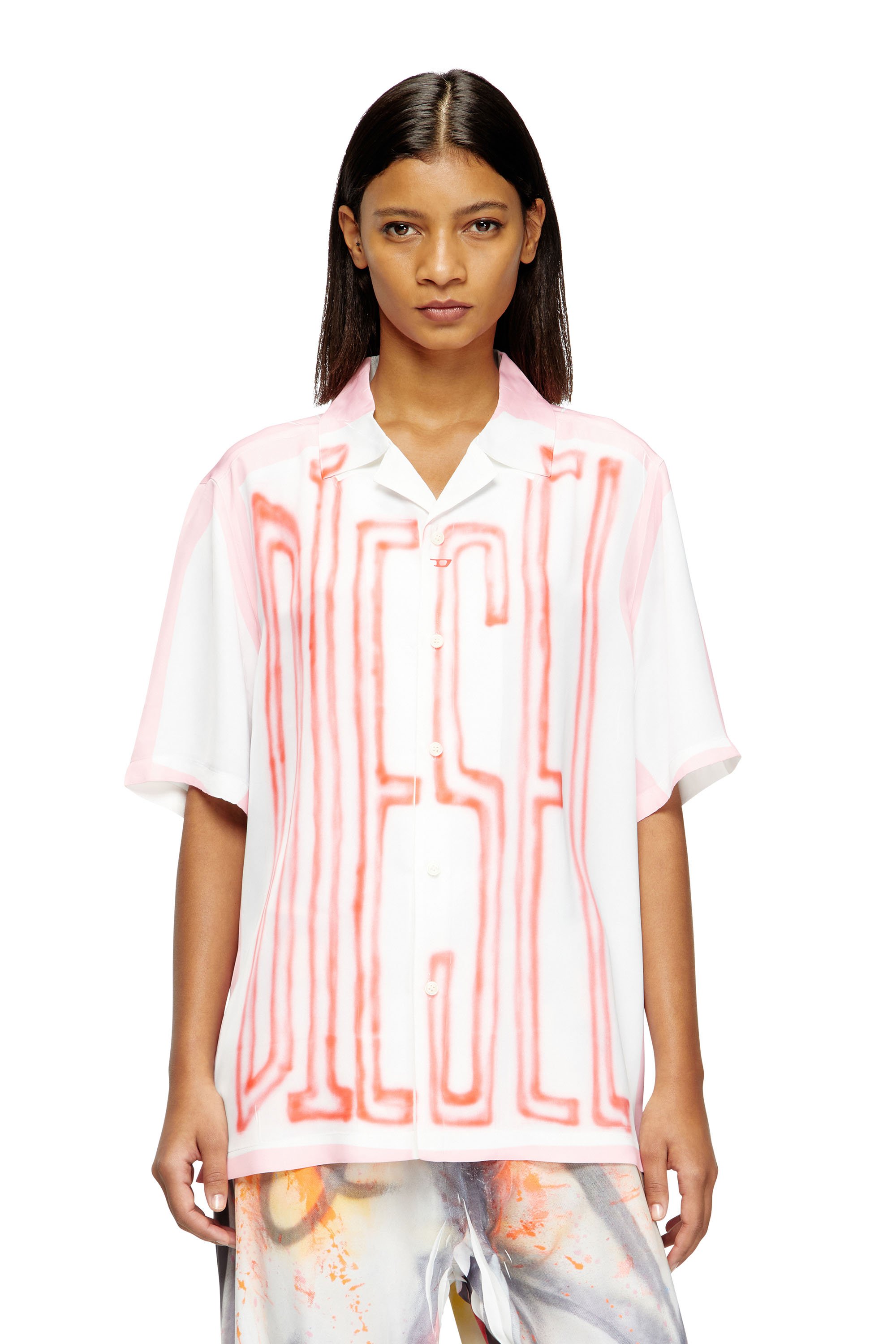 Diesel - C-PAROSHORT-GRAFFITI-FRA, Camisa de bolos de satén con logotipo graffiti Unisex in Multicolor - 4
