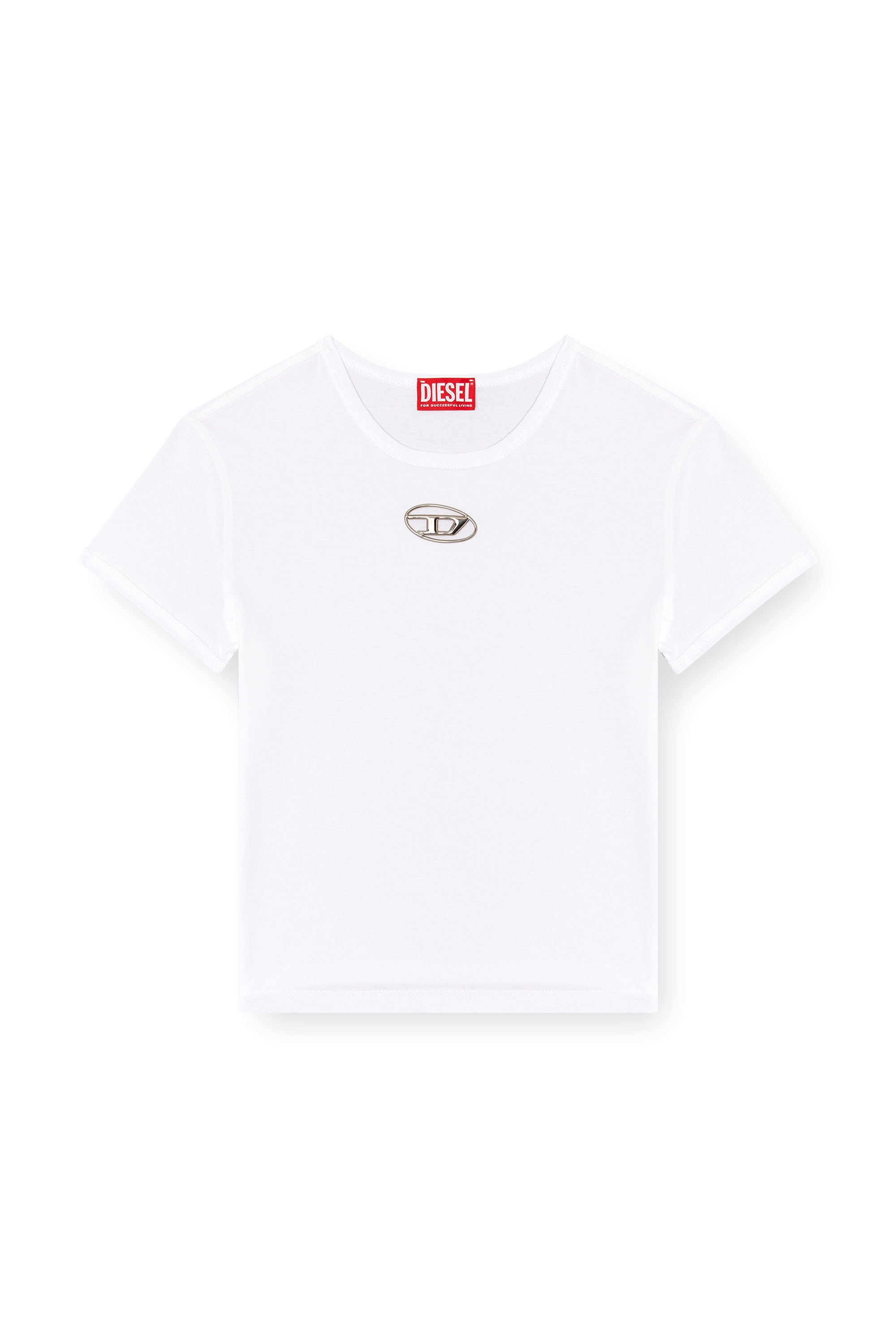 Diesel - T-UNCUTIE-LONG-OD-Q1, Camiseta de fit entallado con logotipo Oval D recortado Mujer in Blanco - 4
