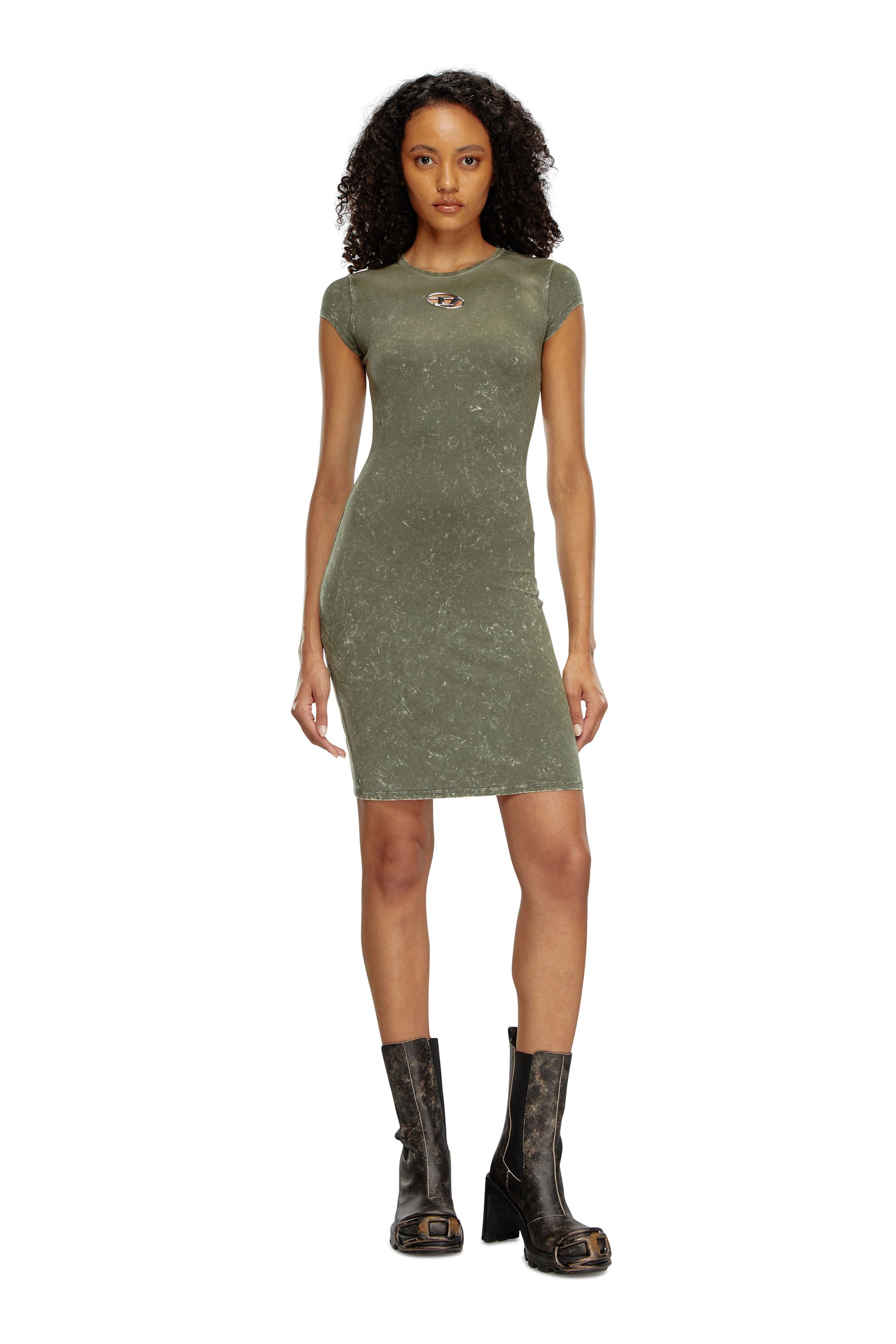 Diesel - D-ANGIEL-P1, Woman's Short dress in marbled stretch jersey in Olive Green - 2