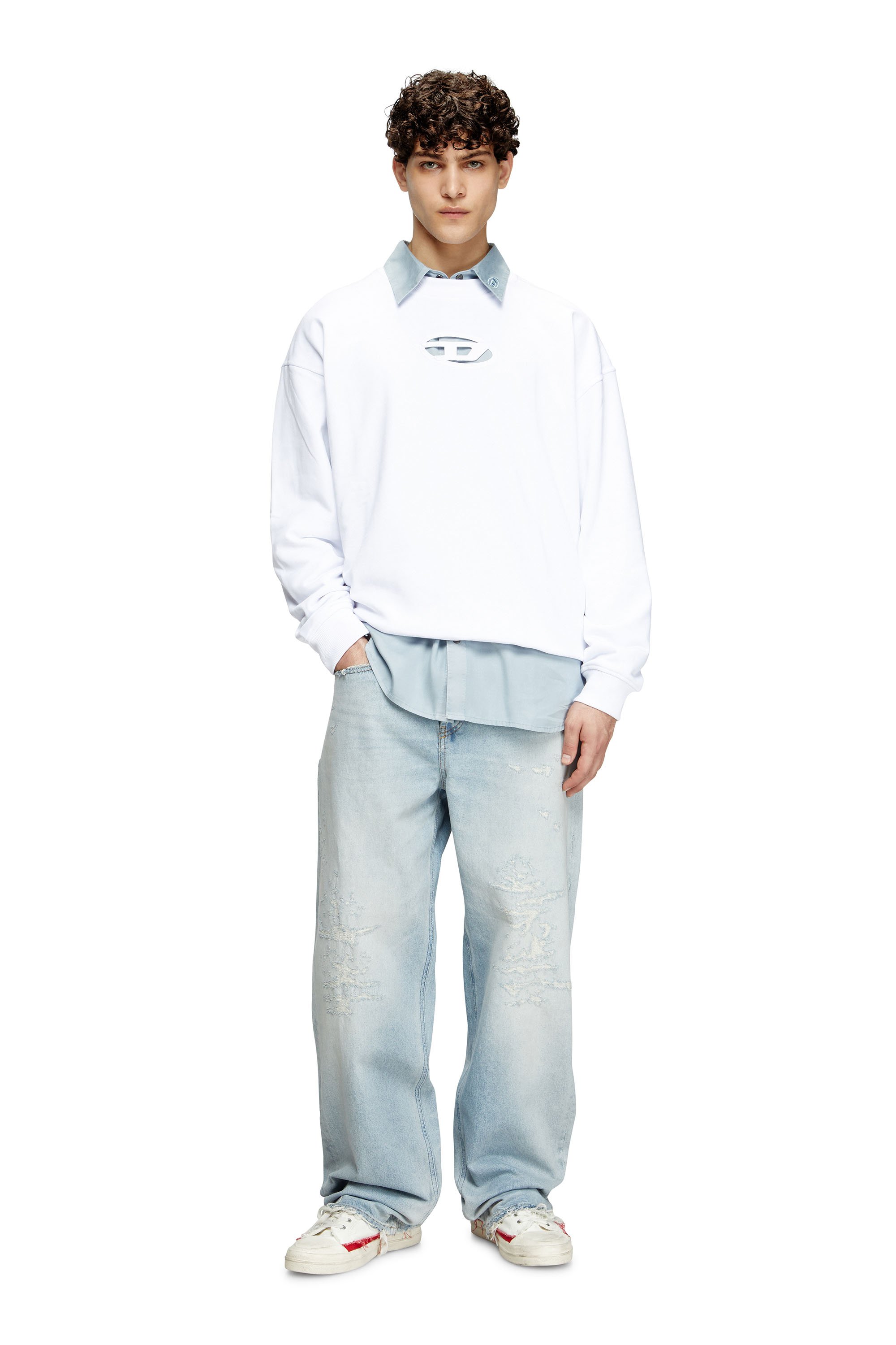 Diesel - S-BOXT-OD, Sudadera con logotipo Oval D recortado Hombre in Blanco - 2