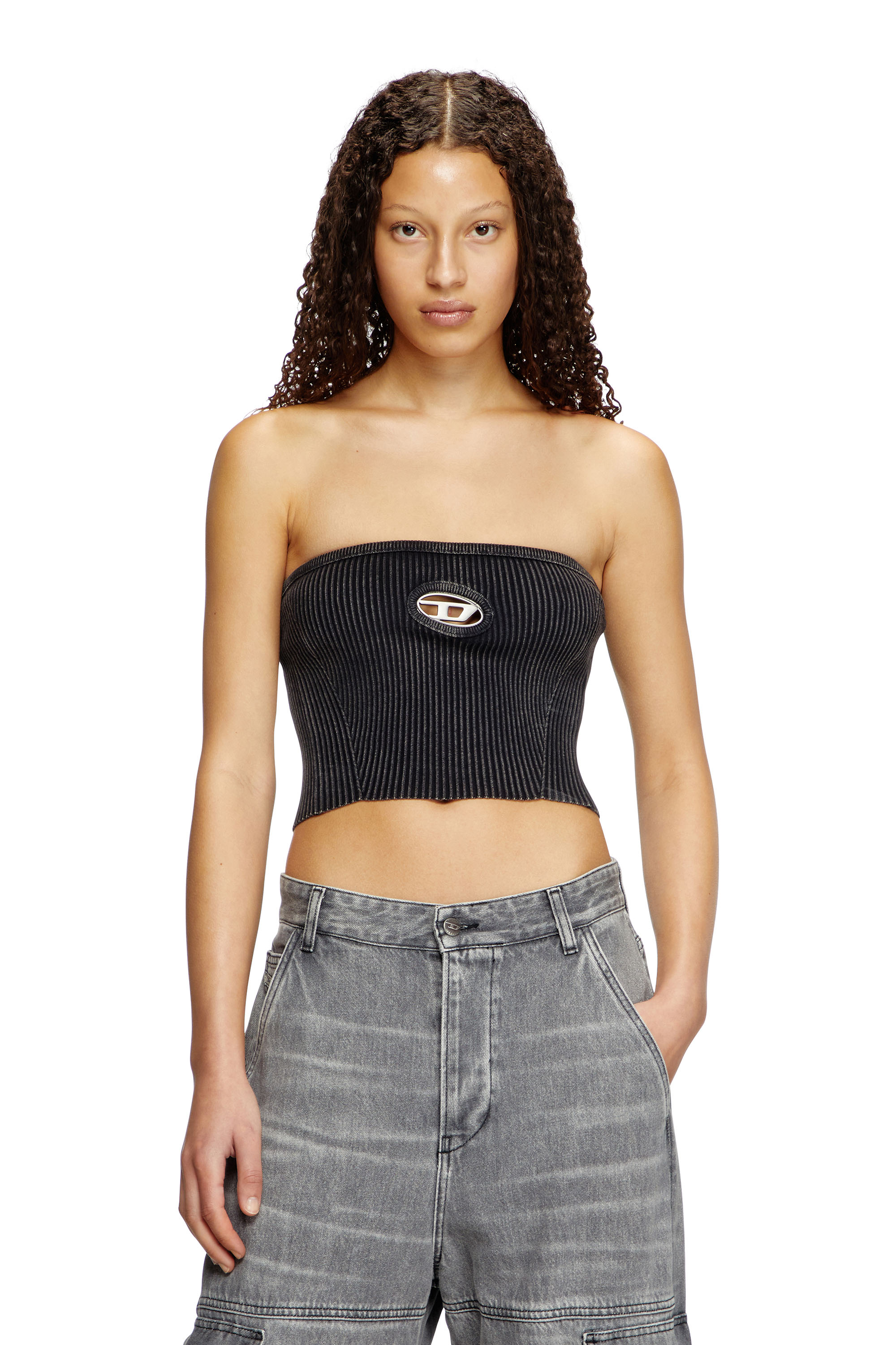 Diesel - M-CLARKSVILLEX-C, Top de punto con logotipo recortado Mujer in Negro - 1