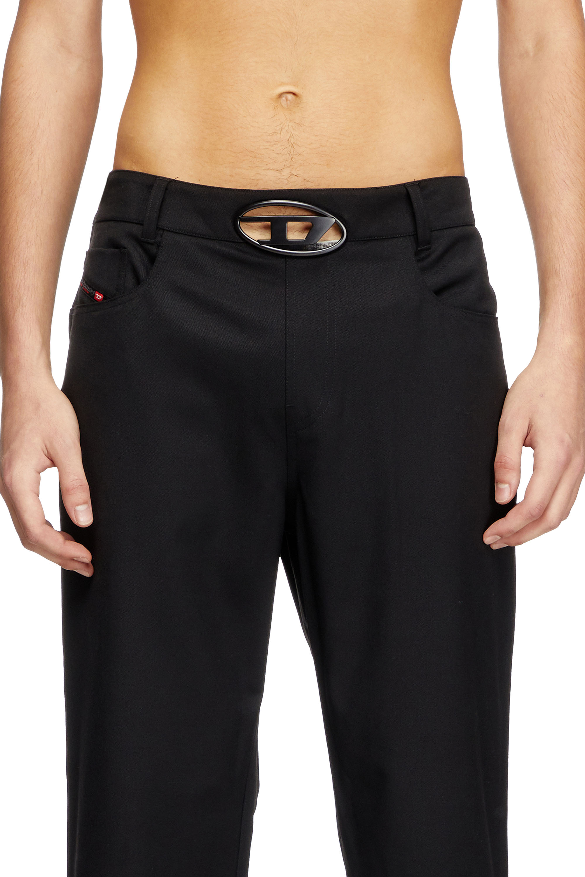 Diesel - P-DMAX, Pantalones de mezcla de lana con cintura con hebilla en forma de D Hombre in Negro - 3