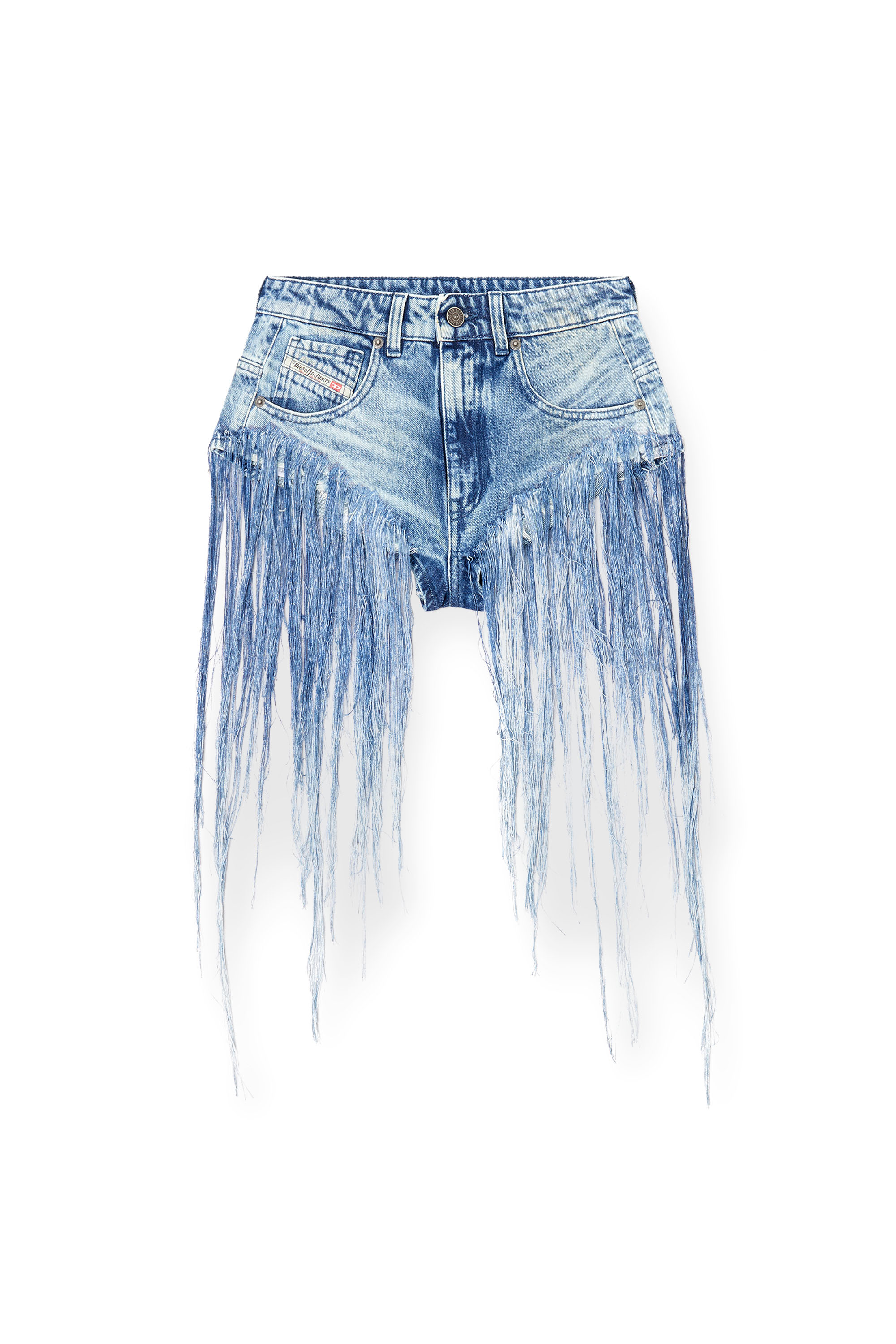 Diesel - DE-JIZZ-FSG, Woman's Shorts in distressed fringed denim in Medium blue - 1