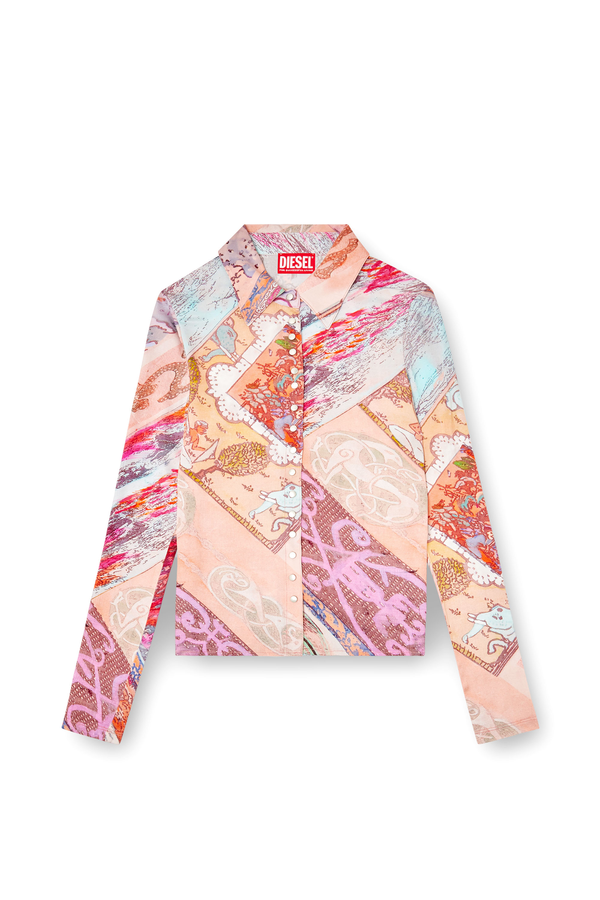 Diesel - C-AMELIA, Woman's Stretch-viscose shirt with Heraldic print in Pink - 4