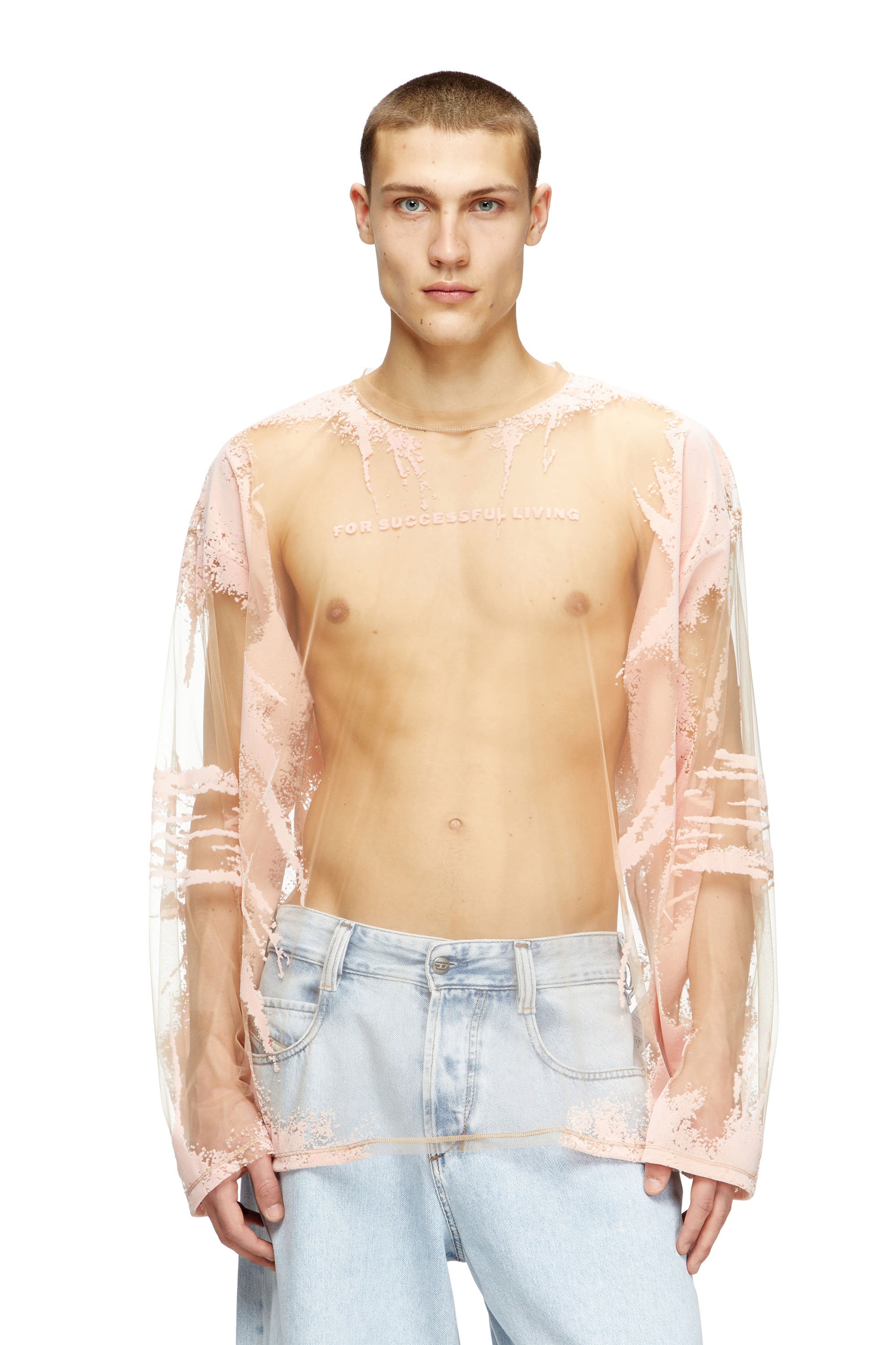 Diesel - T-HASSAN-LS-A, Camiseta de nailon con estampado de letras de canciones y manga larga Unisex in Rosa - 2