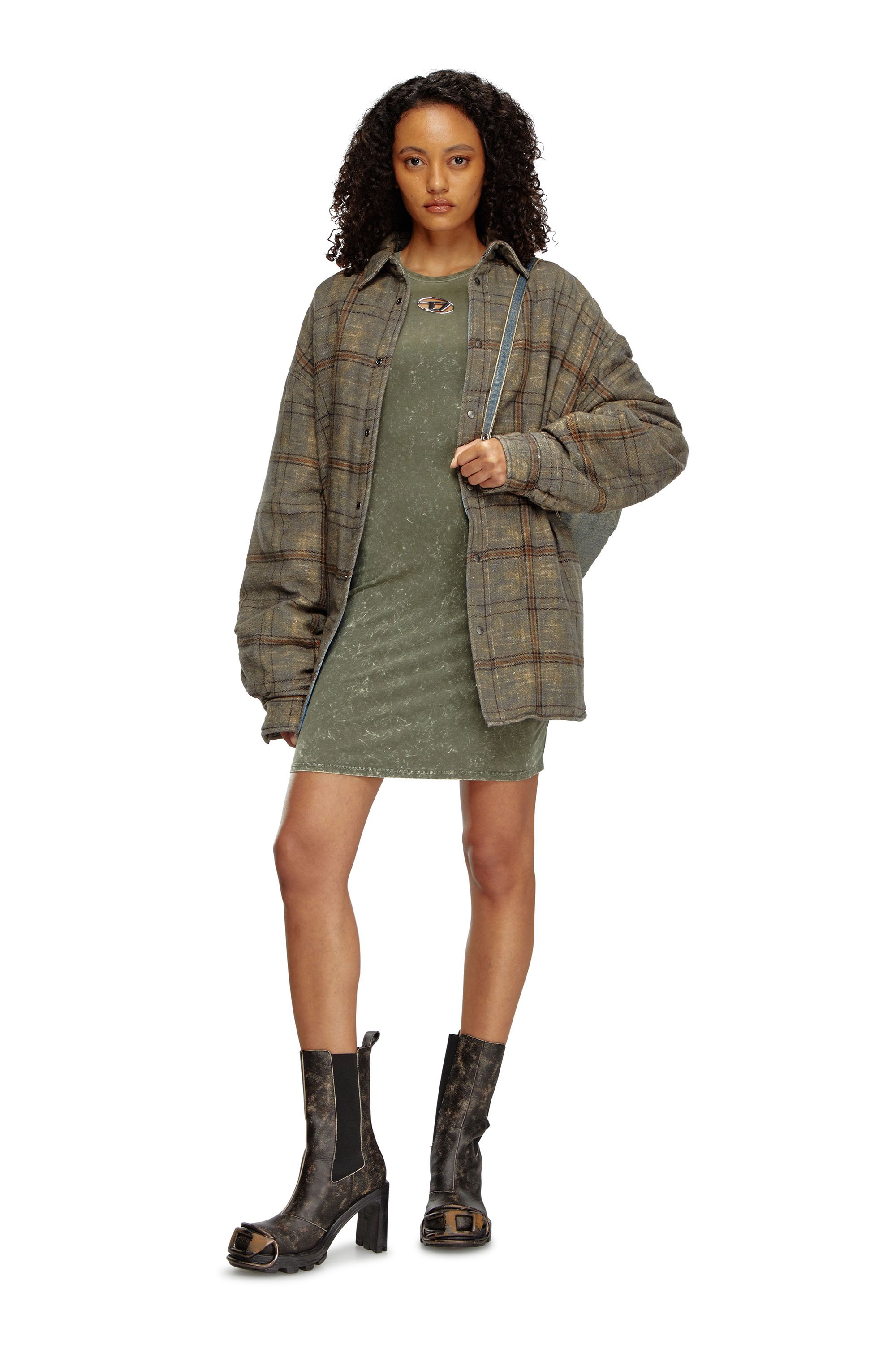 Diesel - D-ANGIEL-P1, Woman's Short dress in marbled stretch jersey in Olive Green - 1