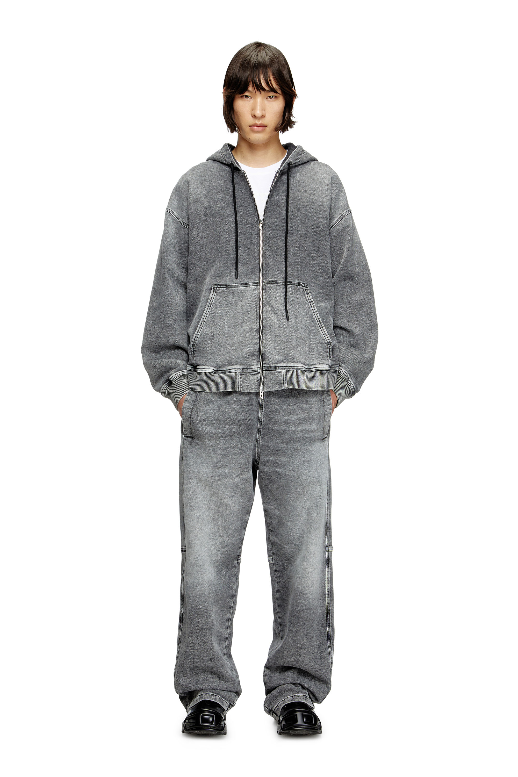 Diesel - HS D-GIRI-S TRACK, Sudadera con capucha y cremallera en Track Denim marmoleado Unisex in Gris - 2
