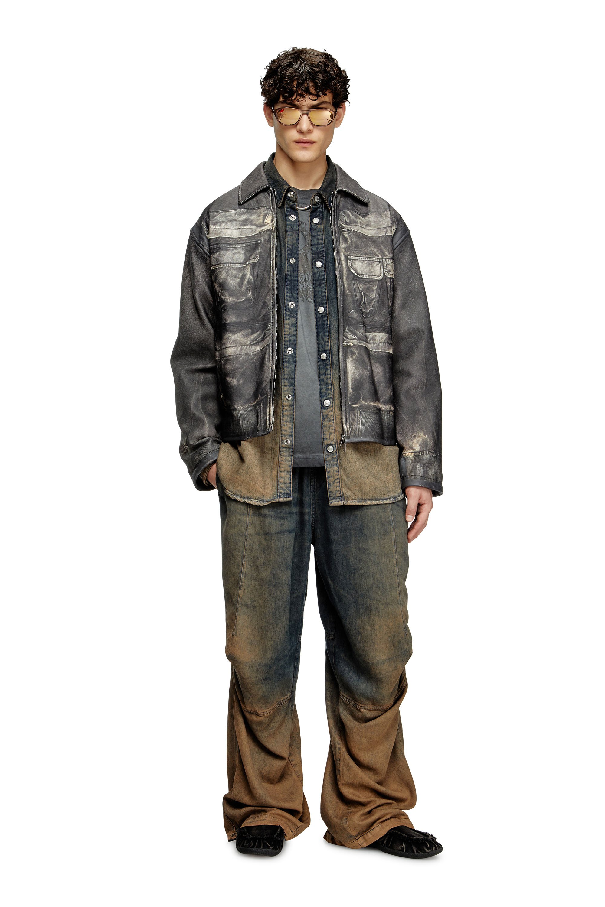 Diesel - L-MAYER, Chaqueta de cuero con bolsillos trampantojo Hombre in Negro - 2
