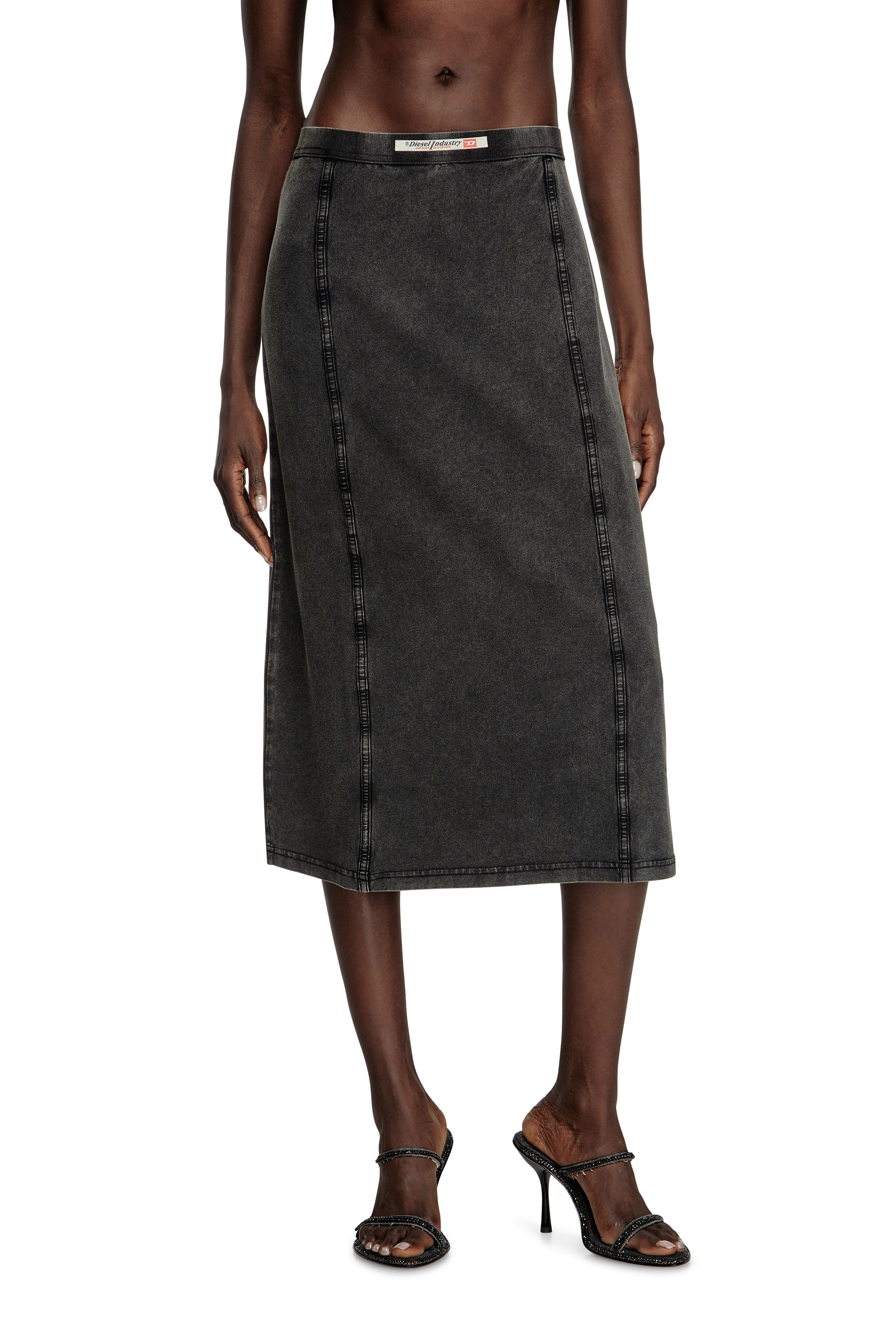 Diesel - O-ALLEGRA, Falda midi con efecto denim Mujer in Negro - 1