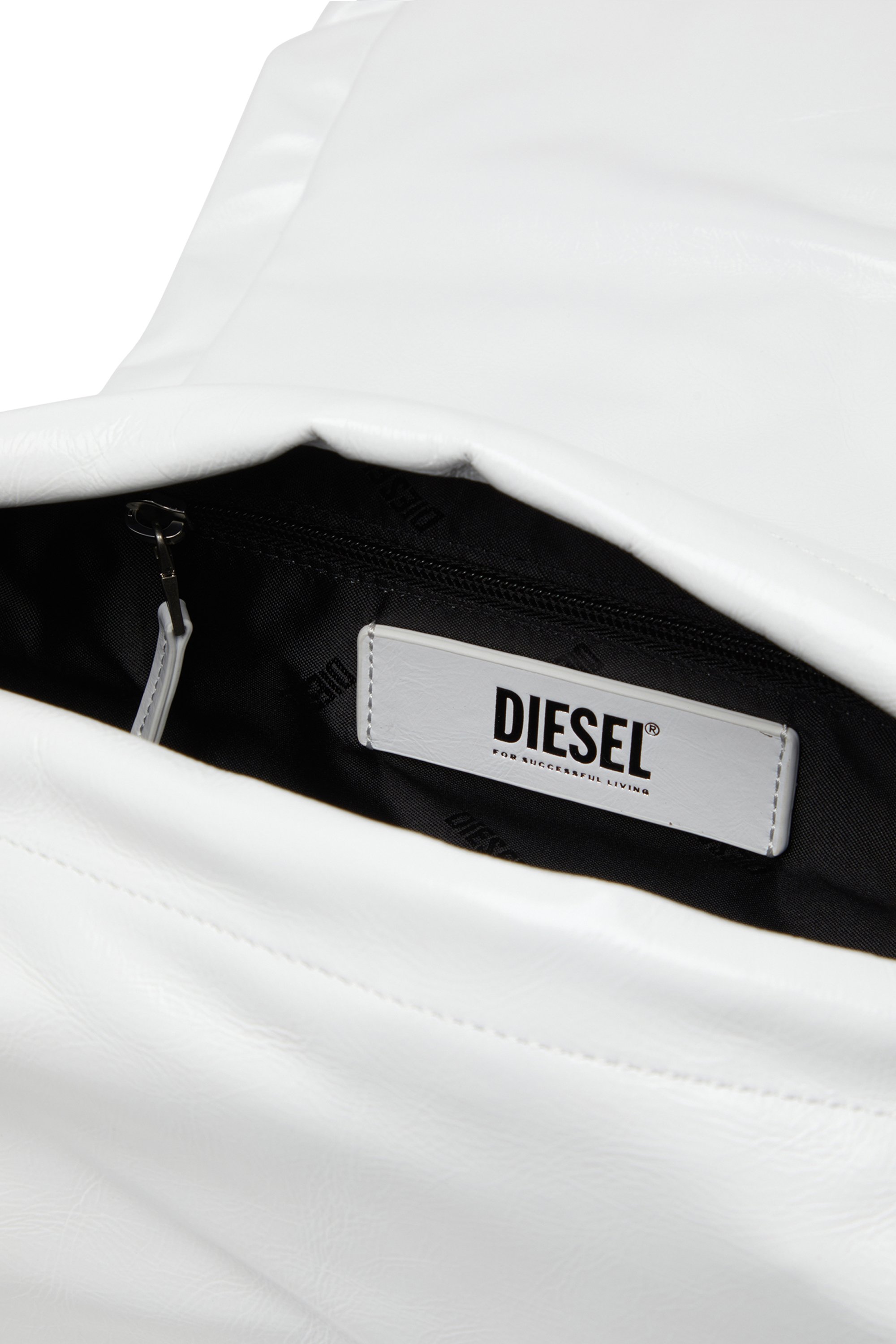Diesel - SCRUNCH-D SHOULDER M, Woman's Scrunch-D M-Shoulder bag in shiny leather in White - 5