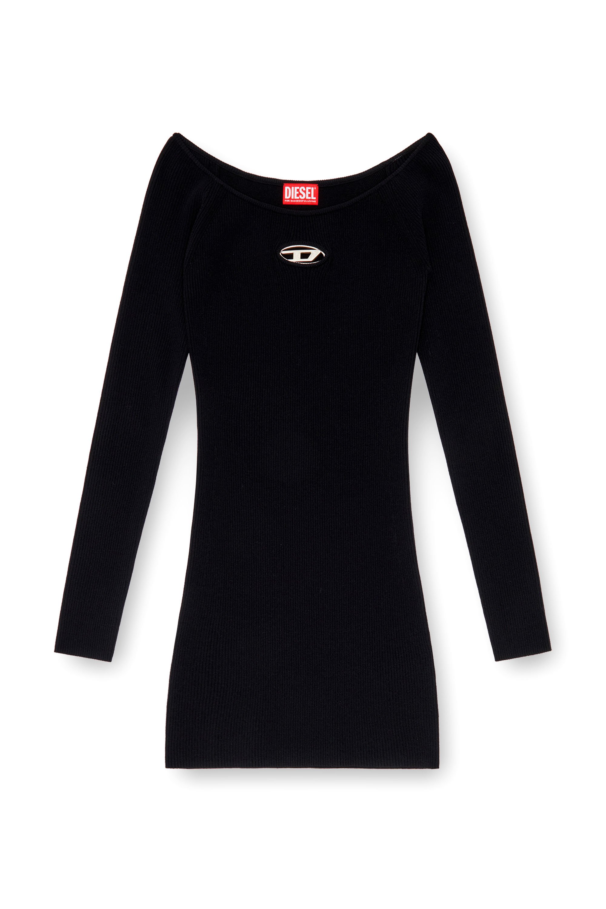 Diesel - M-VERA, Vestido con escote de hombros descubiertos de tejido en canalé Mujer in Negro - 2