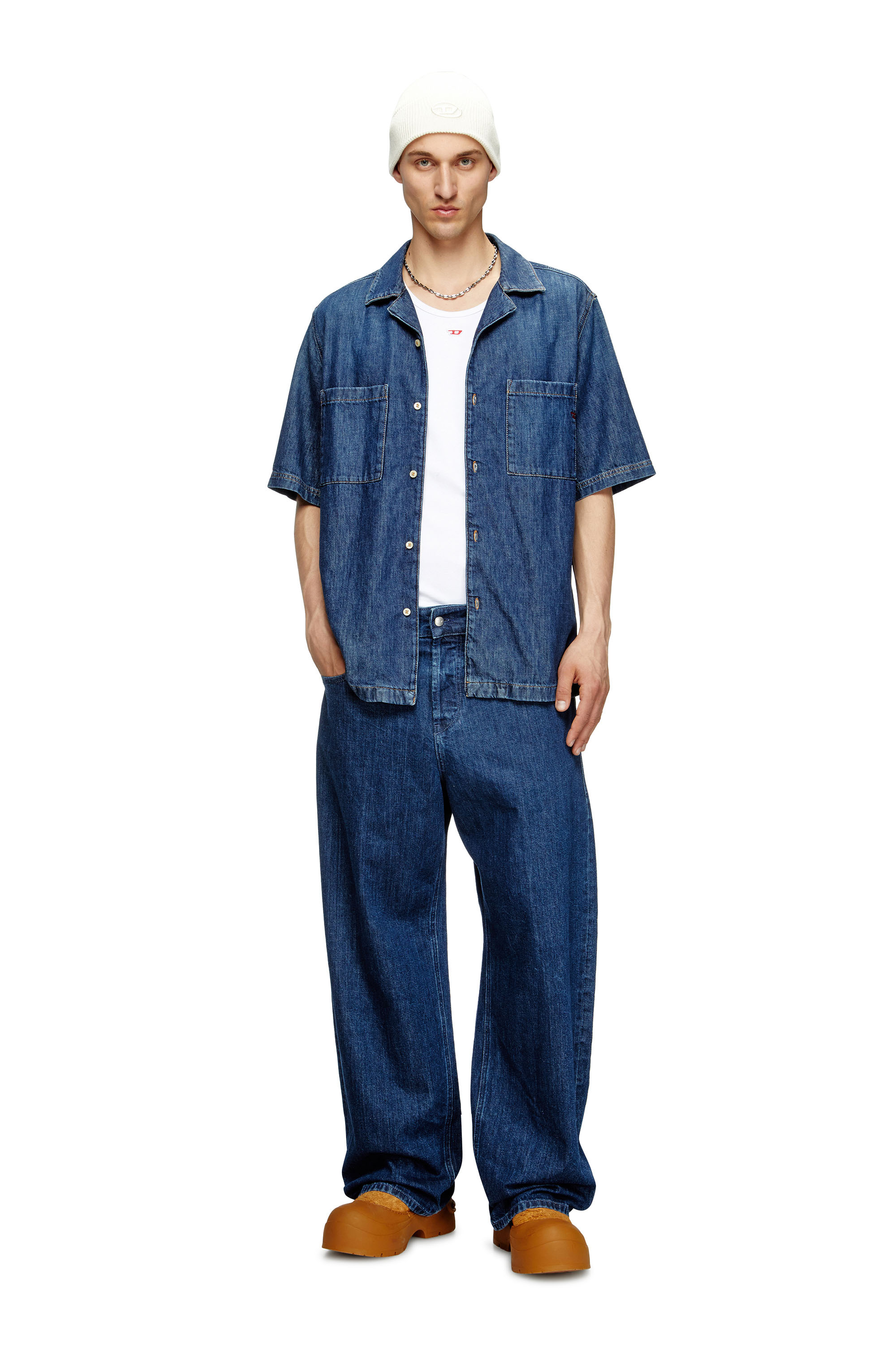 Diesel - D-PAROSHORT, Camisa de bolos en denim Hombre in Azul marino - 3