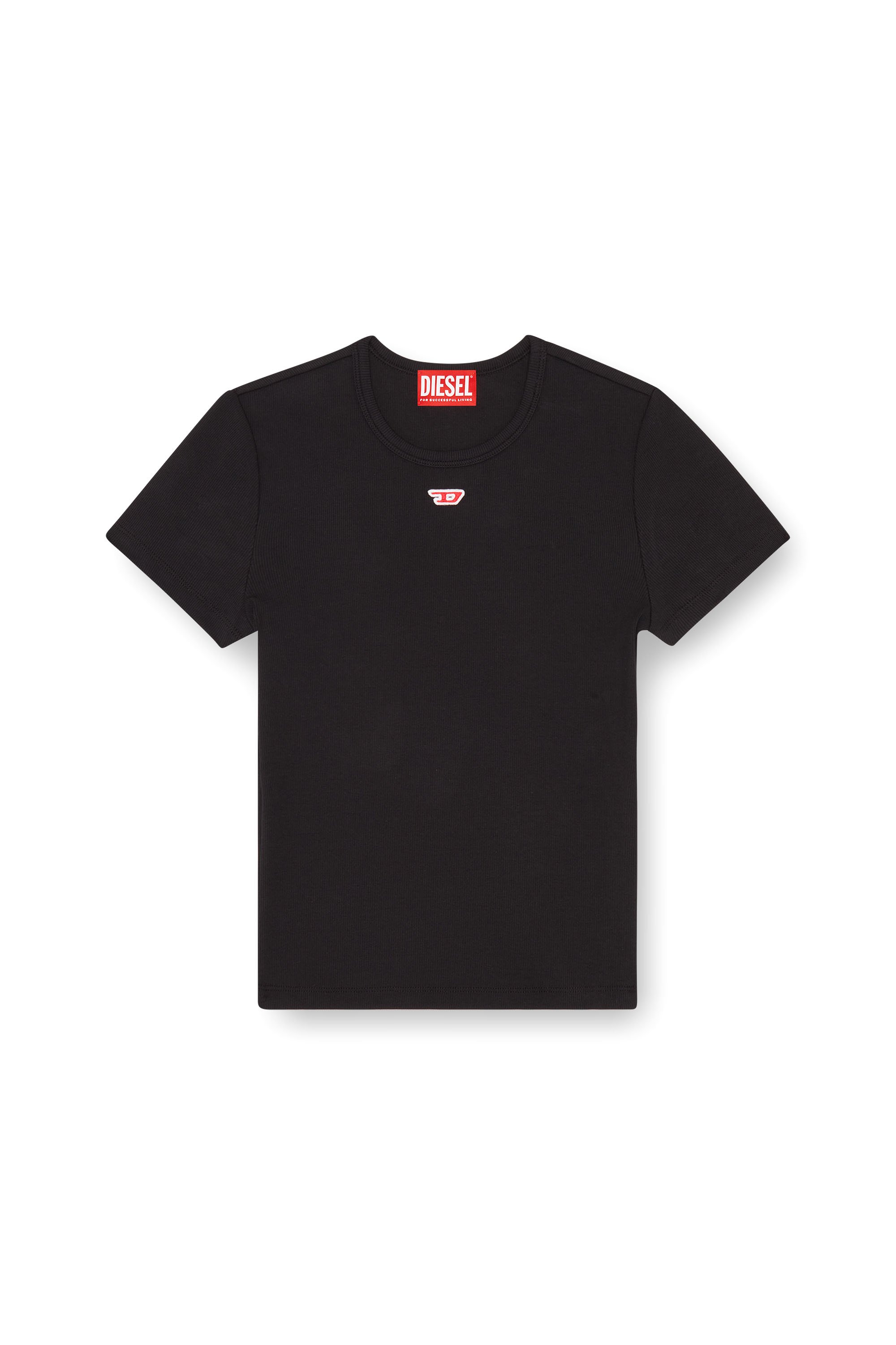 Diesel - T-ELE-LONG-D, Camiseta con parche con logotipo D Mujer in Negro - 4