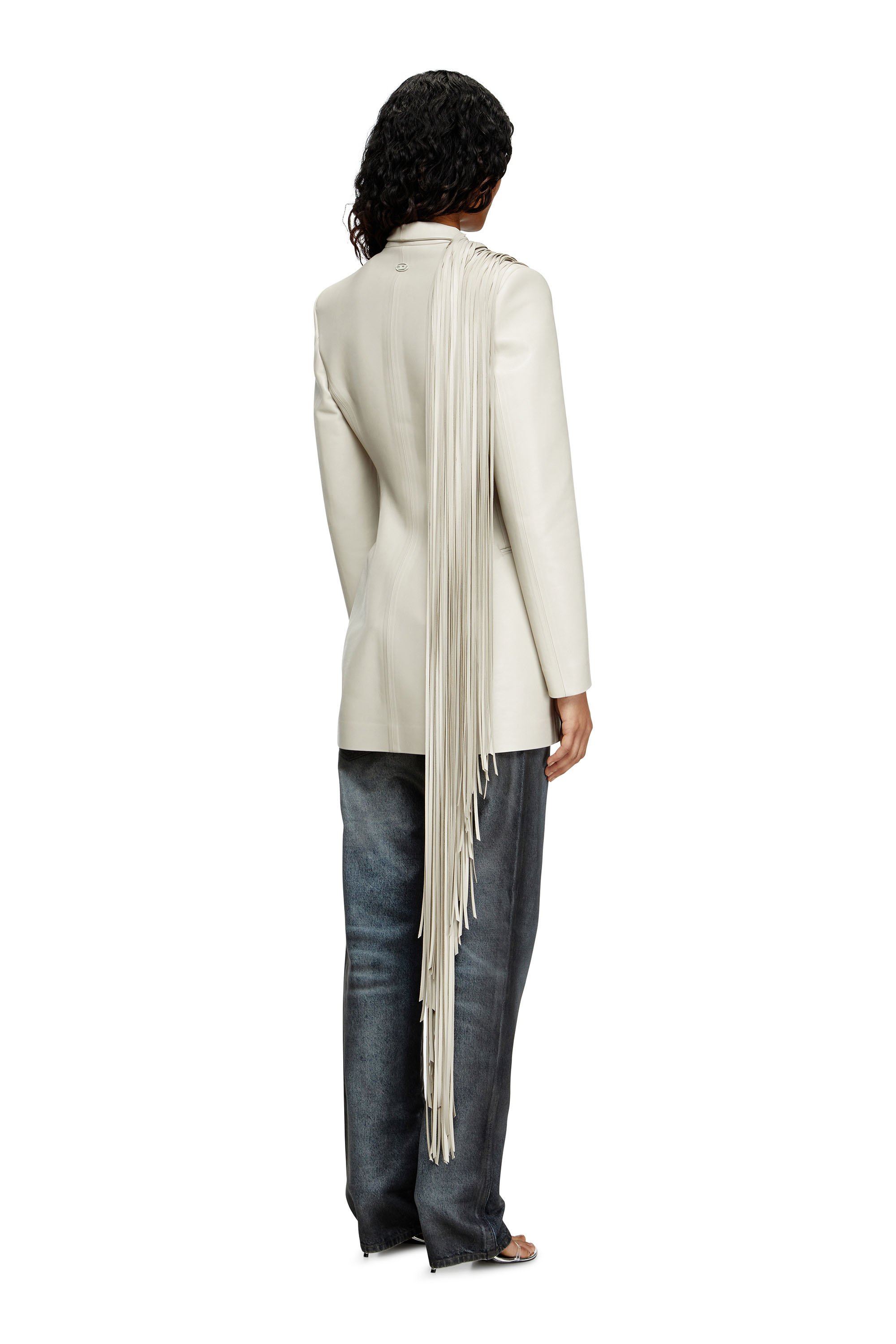 Diesel - G-SHANK, Abrigo corto con flecos de bufanda deshilachados Mujer in Gris - 3