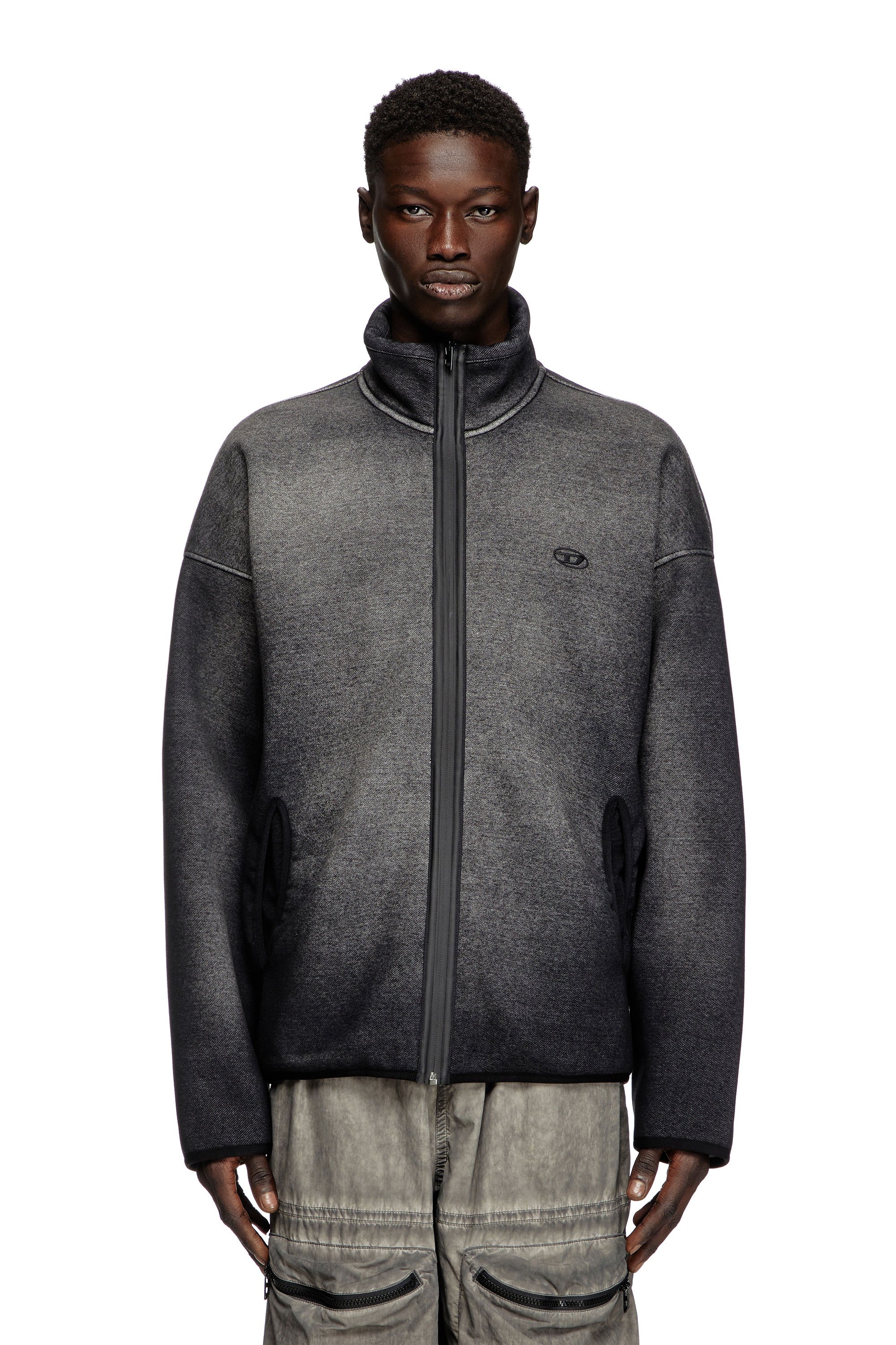 Diesel - S-BATY, Sudadera con cremallera jacquard con efecto denim Unisex in Negro - 1