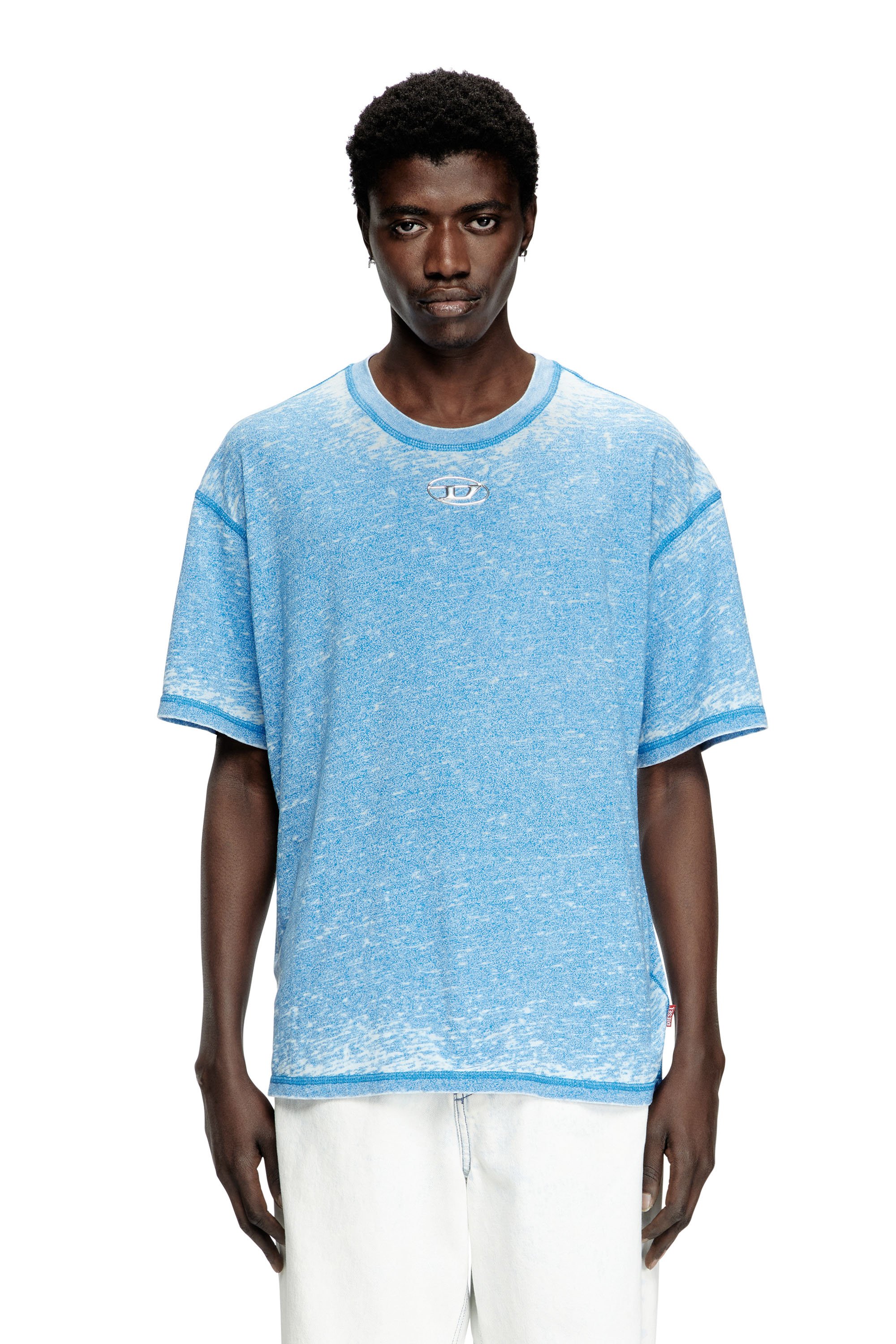 Diesel - T-BOXT-PAK, Man's Burnout T-shirt with metal-look logo in Light Blue - 1