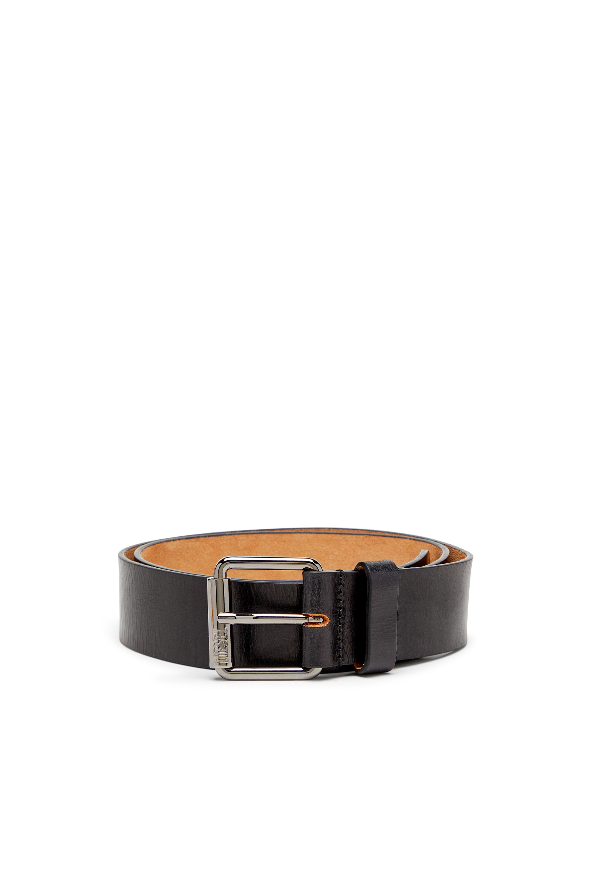 Diesel - B-FLAG, Man's Leather belt with fifth pocket logo flag in Black - 2