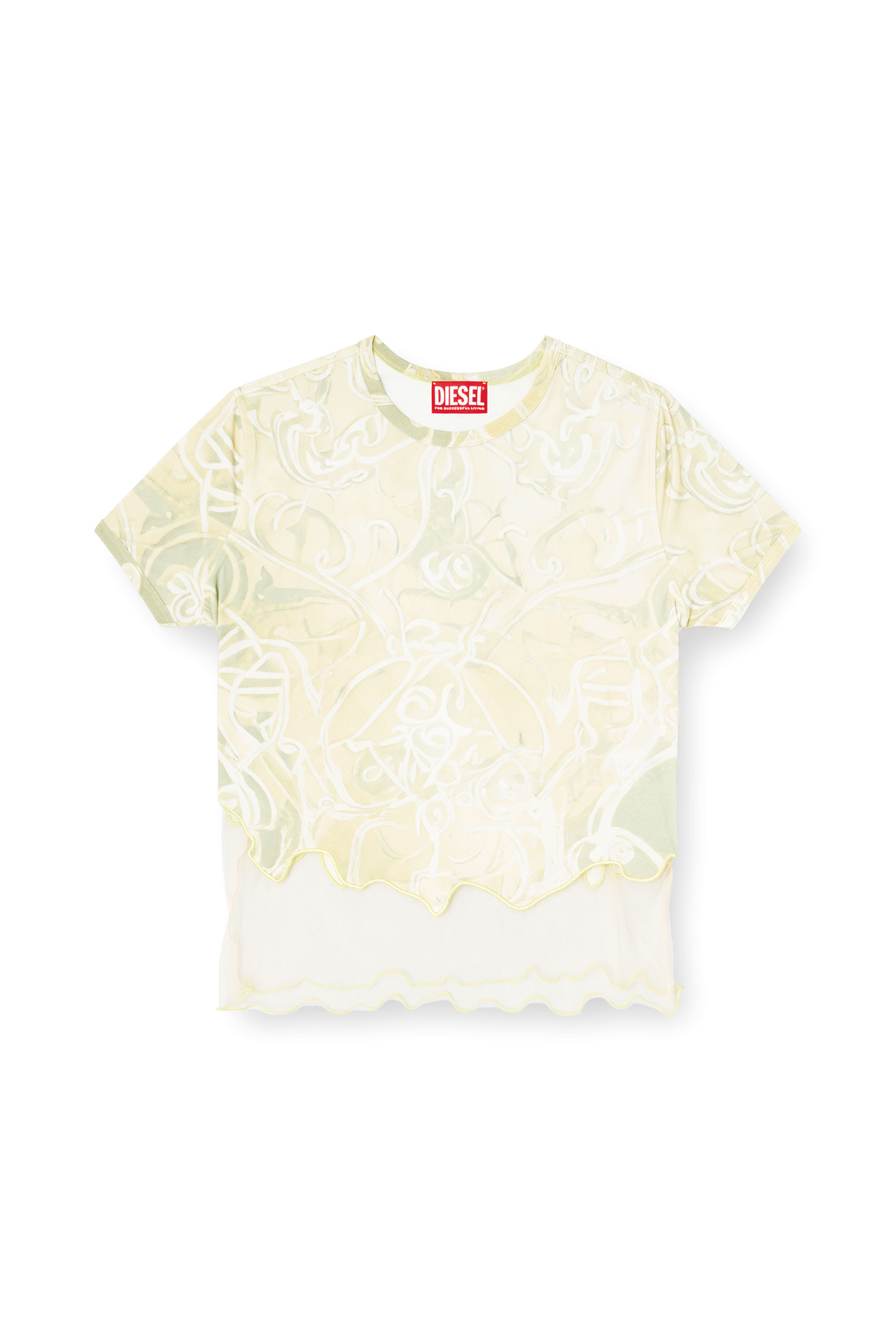 Diesel - T-INLAY, Camiseta de nailon con estampado heráldico Mujer in Verde - 4