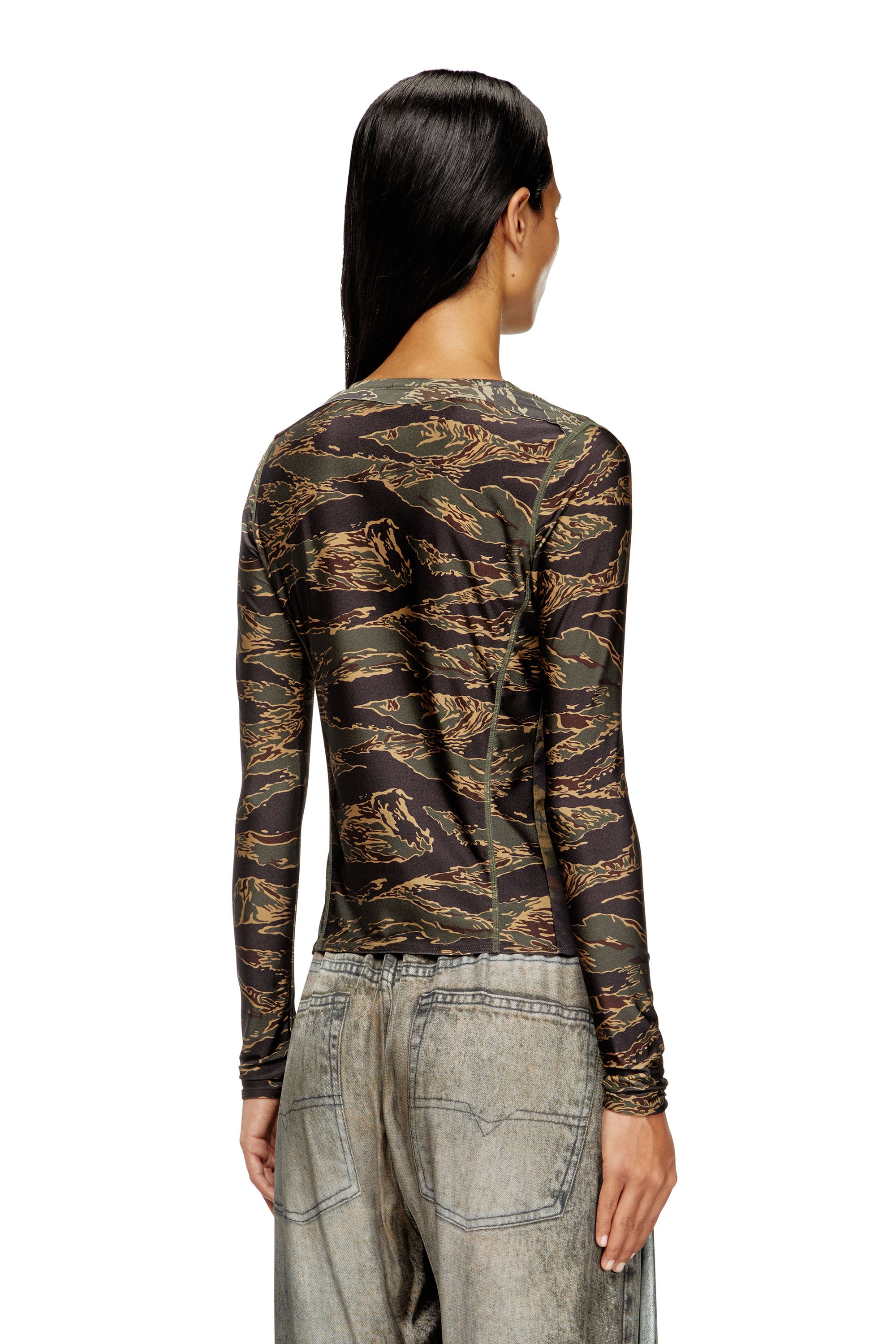 Diesel - T-AFRY, Woman's Tie cardigan with mixed camo prints in Military Green - 3