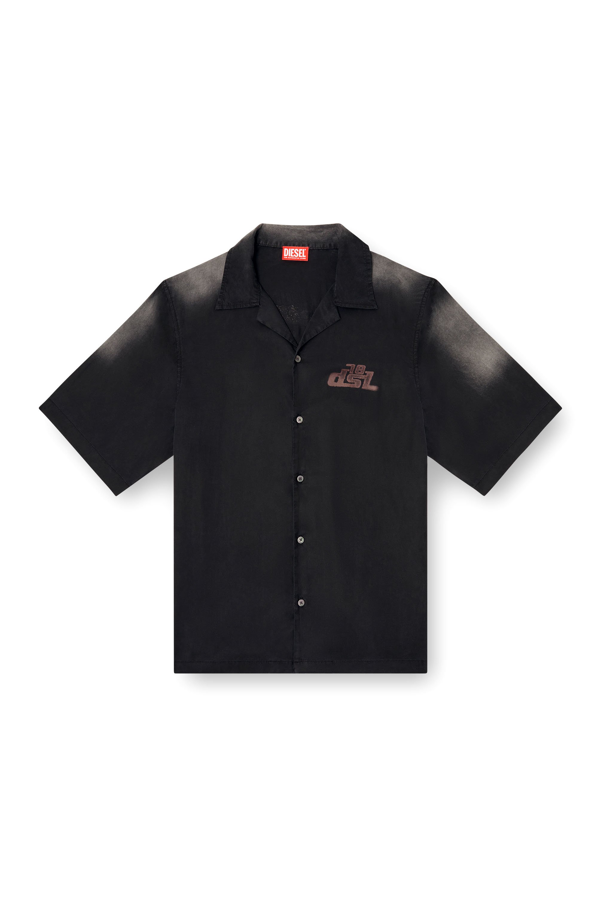 Diesel - S-ELLY, Man's Faded bowling shirt with logo prints in Black - 4