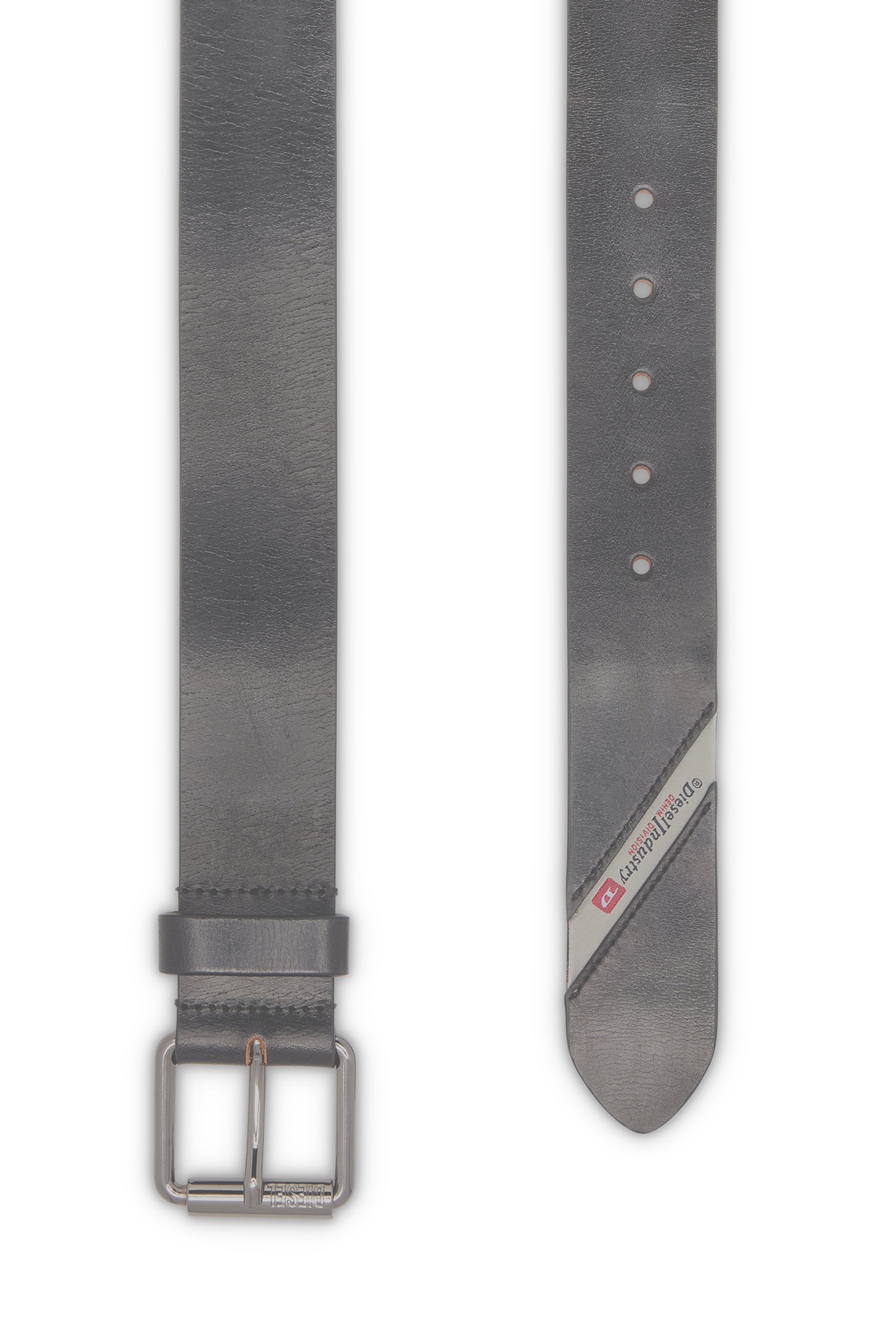 Diesel - B-FLAG, Man's Leather belt with fifth pocket logo flag in Black - 3