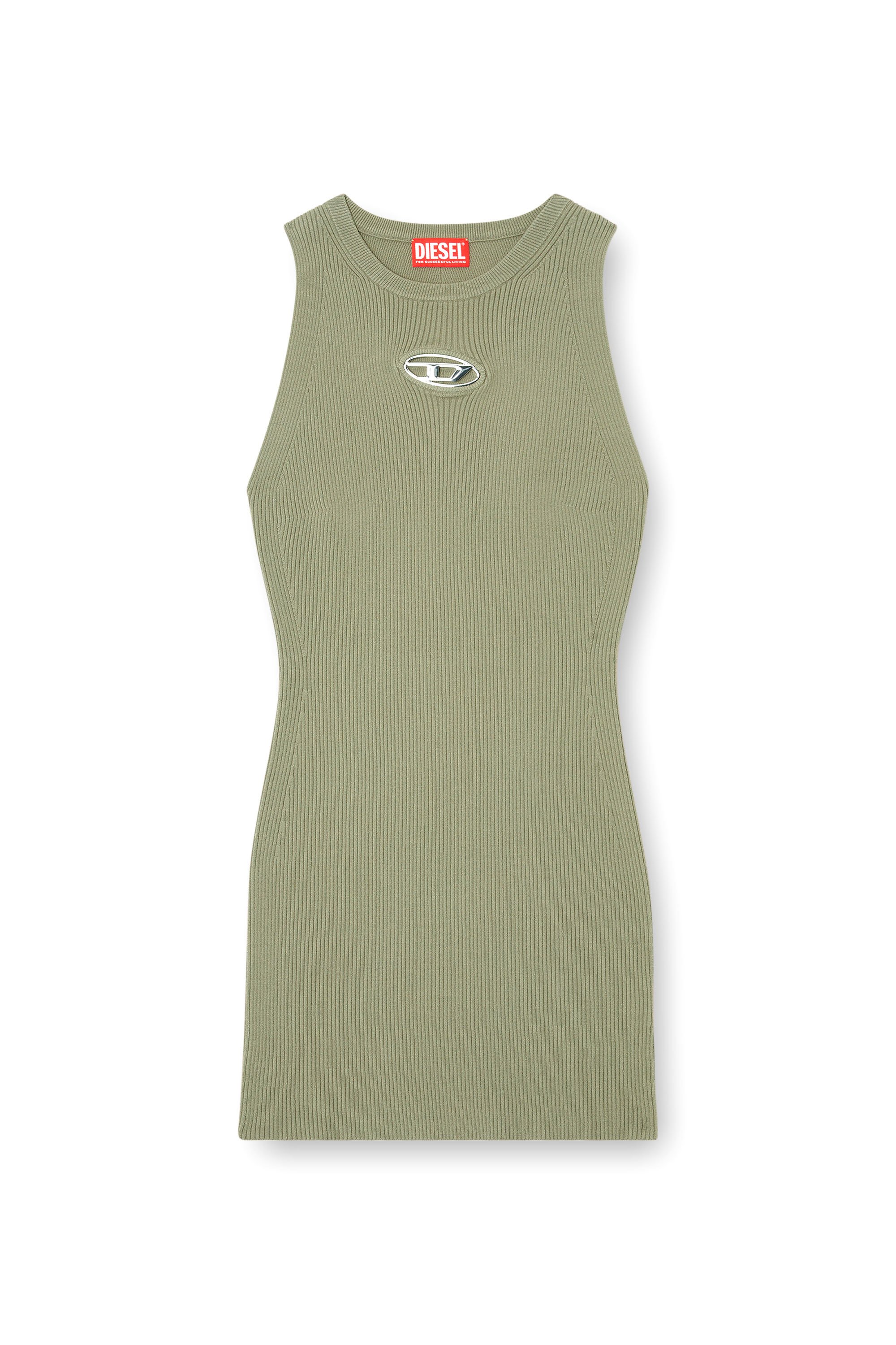 Diesel - M-CADDIX, Vestido sin mangas de tejido en canalé Mujer in Verde - 3