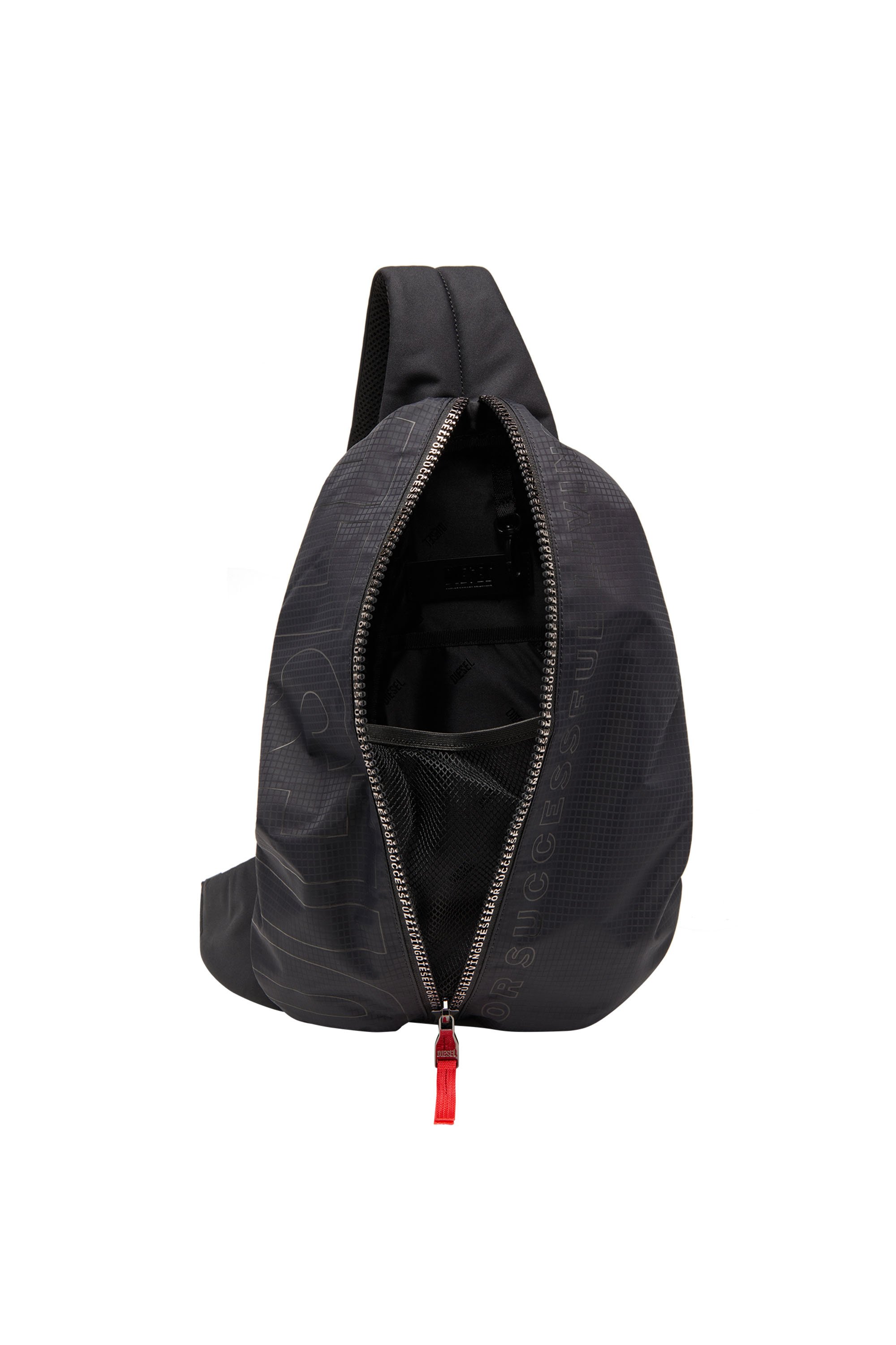 Diesel - ZIP-D SLING BAG X, Man's Zip-D-Sling backpack in check-jacquard shell in Black - 5