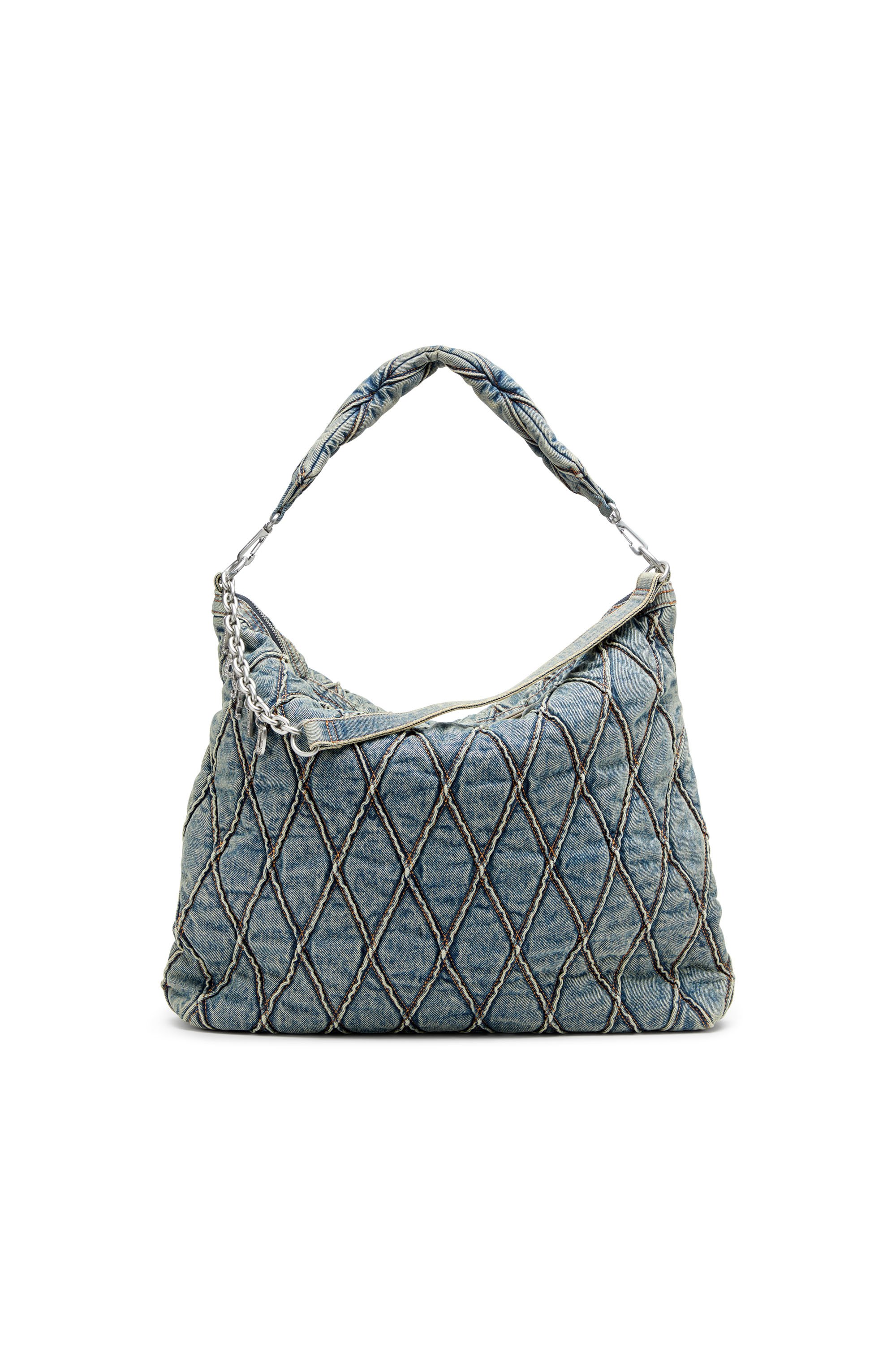 Diesel - CHARM-D HOBO, Charm-D-Bolso hobo grande en denim acolchado con motivo argyle Mujer in Azul marino - 1