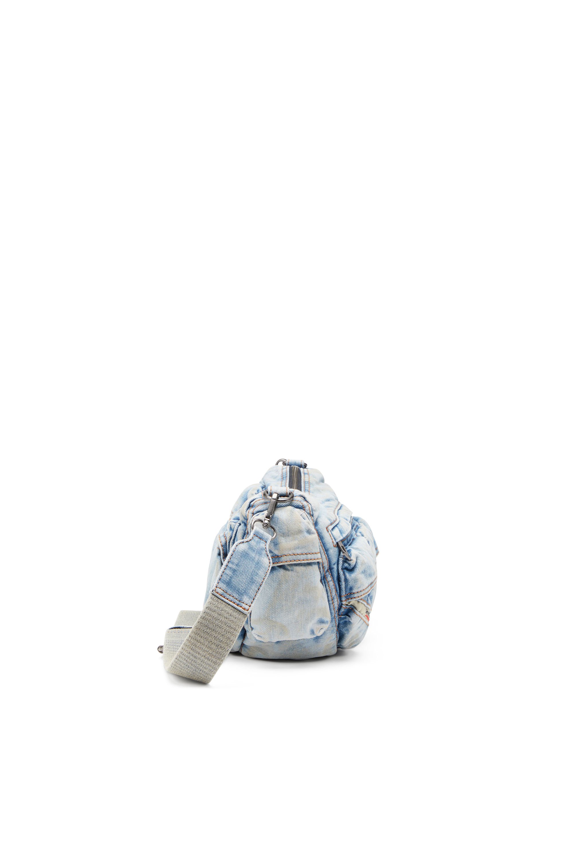 Diesel - RE-EDITION TRAVEL 3000 SHOULDER BAG X, Travel 3000-Bolso Multipocket en denim tratado Unisex in Azul marino - 3